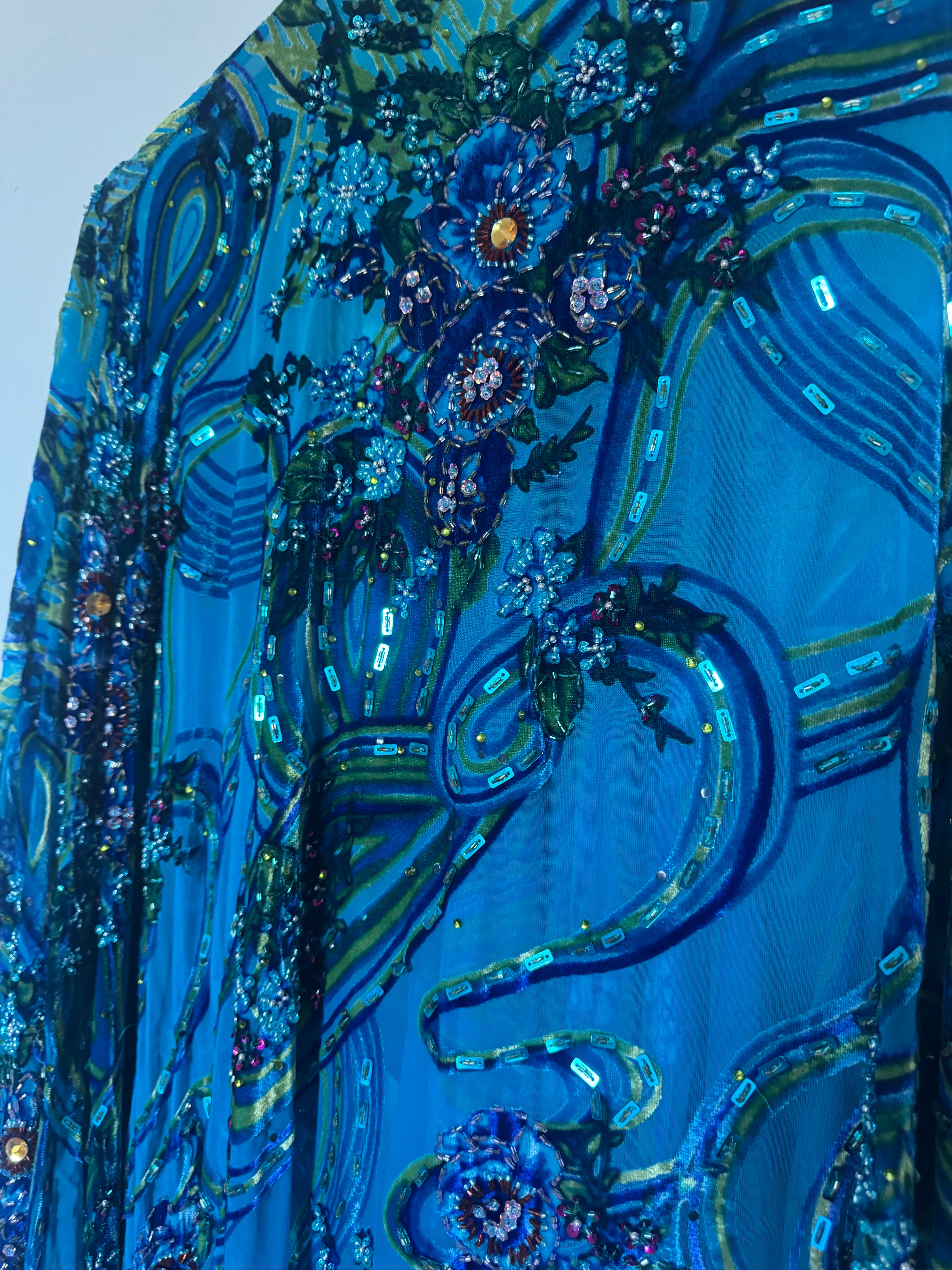 Blue Poncho with beading