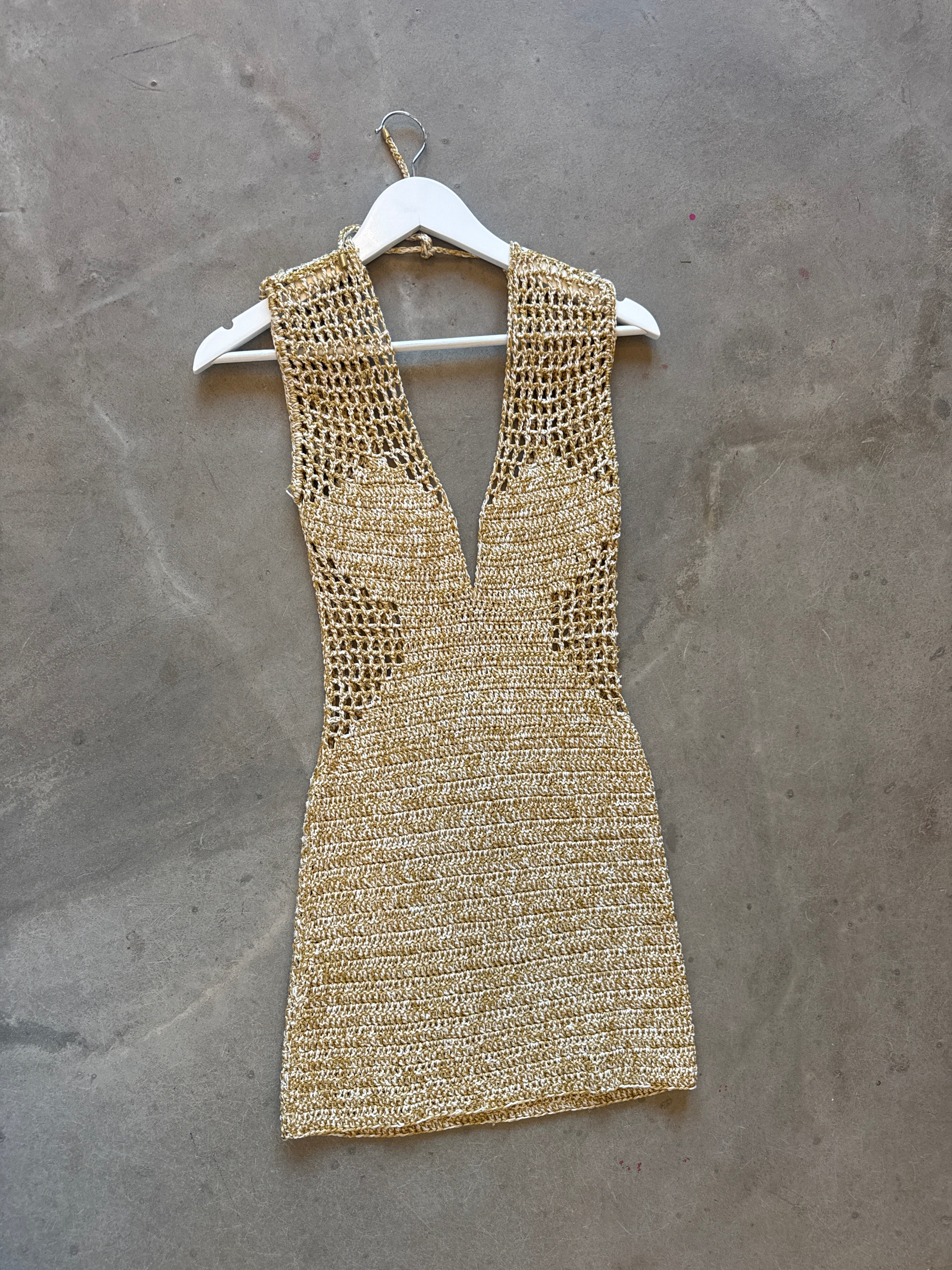 Crochet gold and cream dress