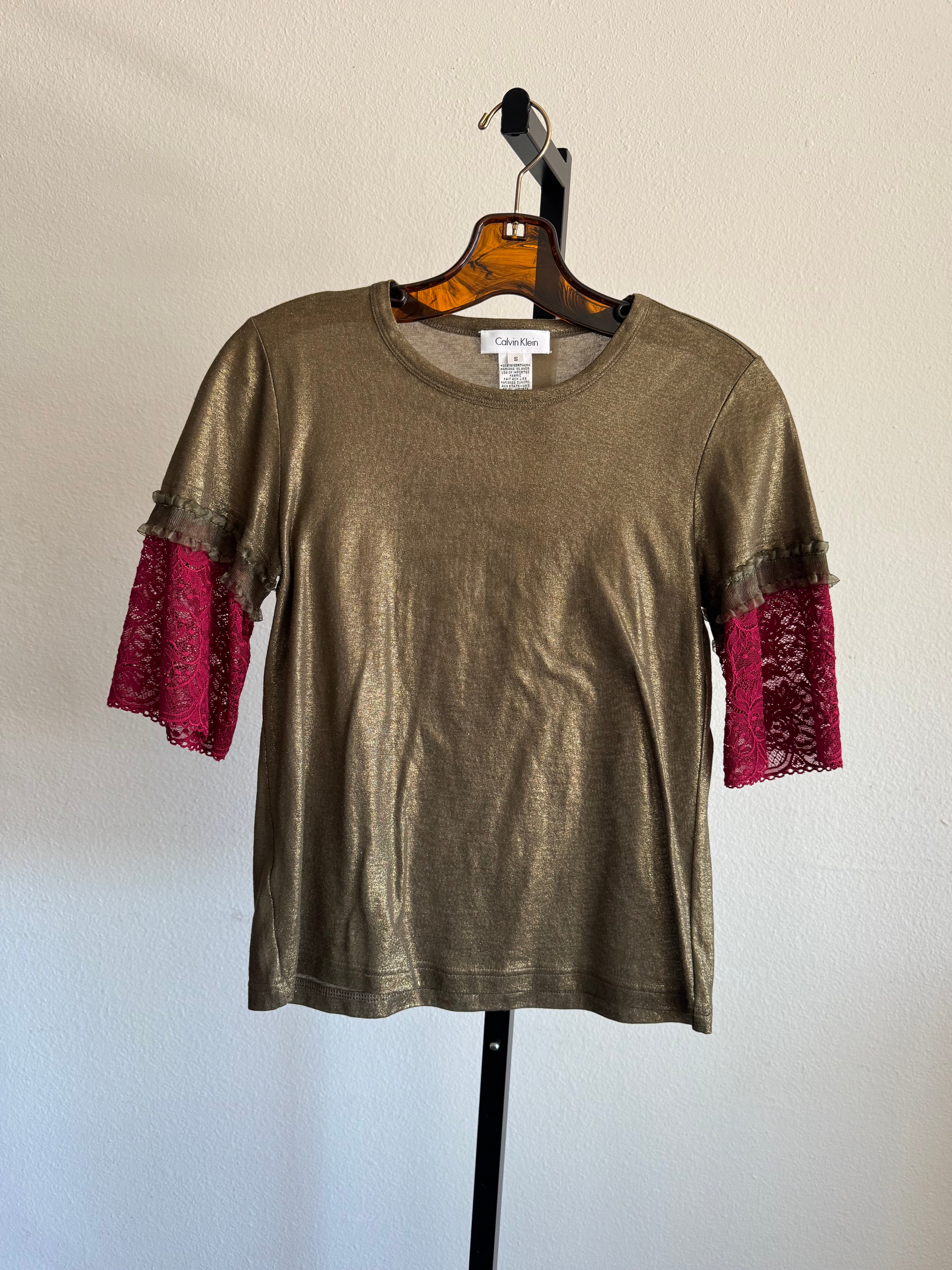 Gold Metalic Top with Lace