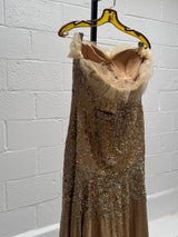 Gold Sequin Strapless Long Gown