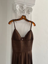 Chocolate Brown Silk Dress with Beaded Bodice