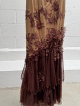 Bronze Dress with floral beading and Chiffon Train