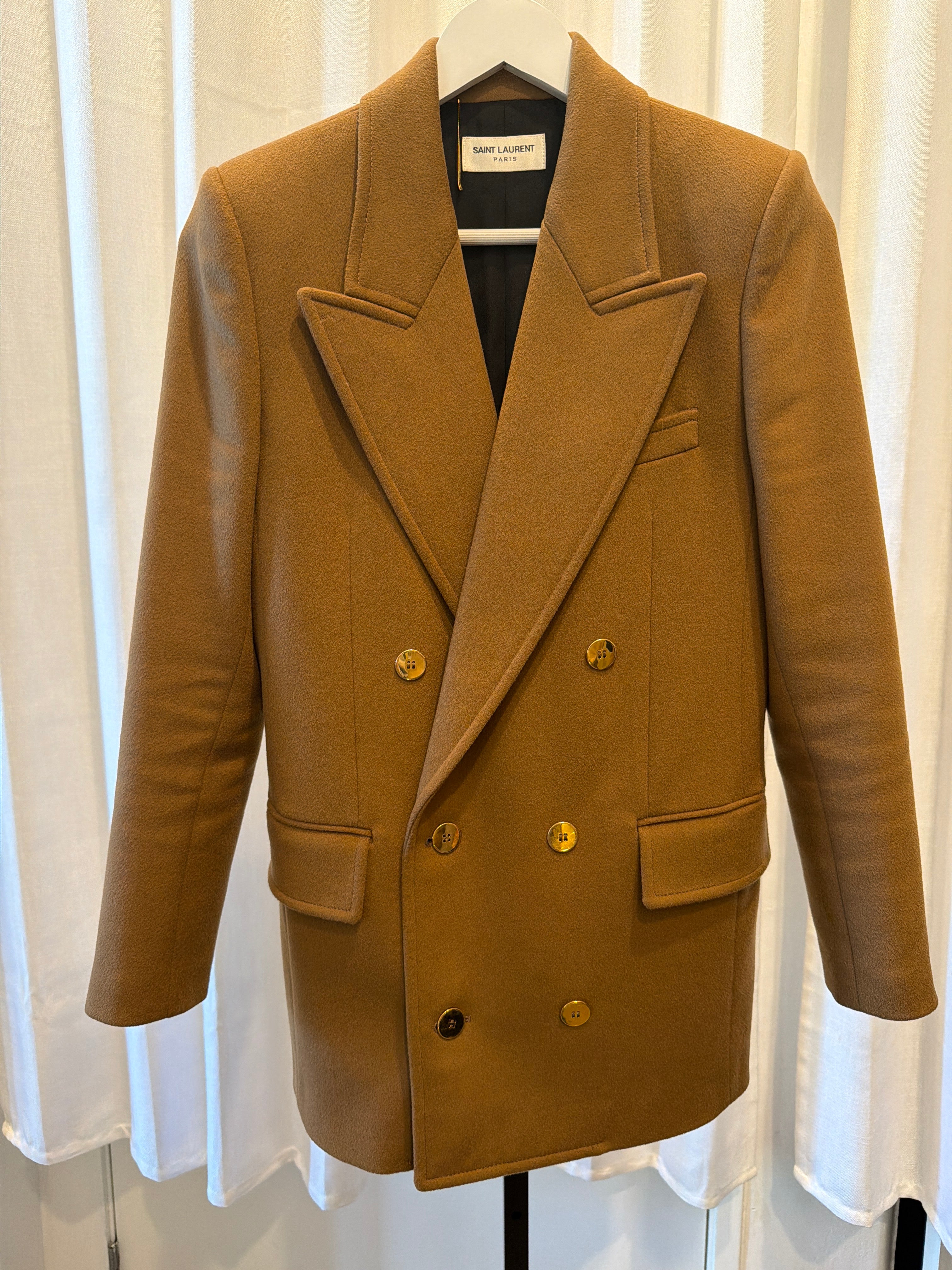 Brown Wool Blazer with Gold Buttons