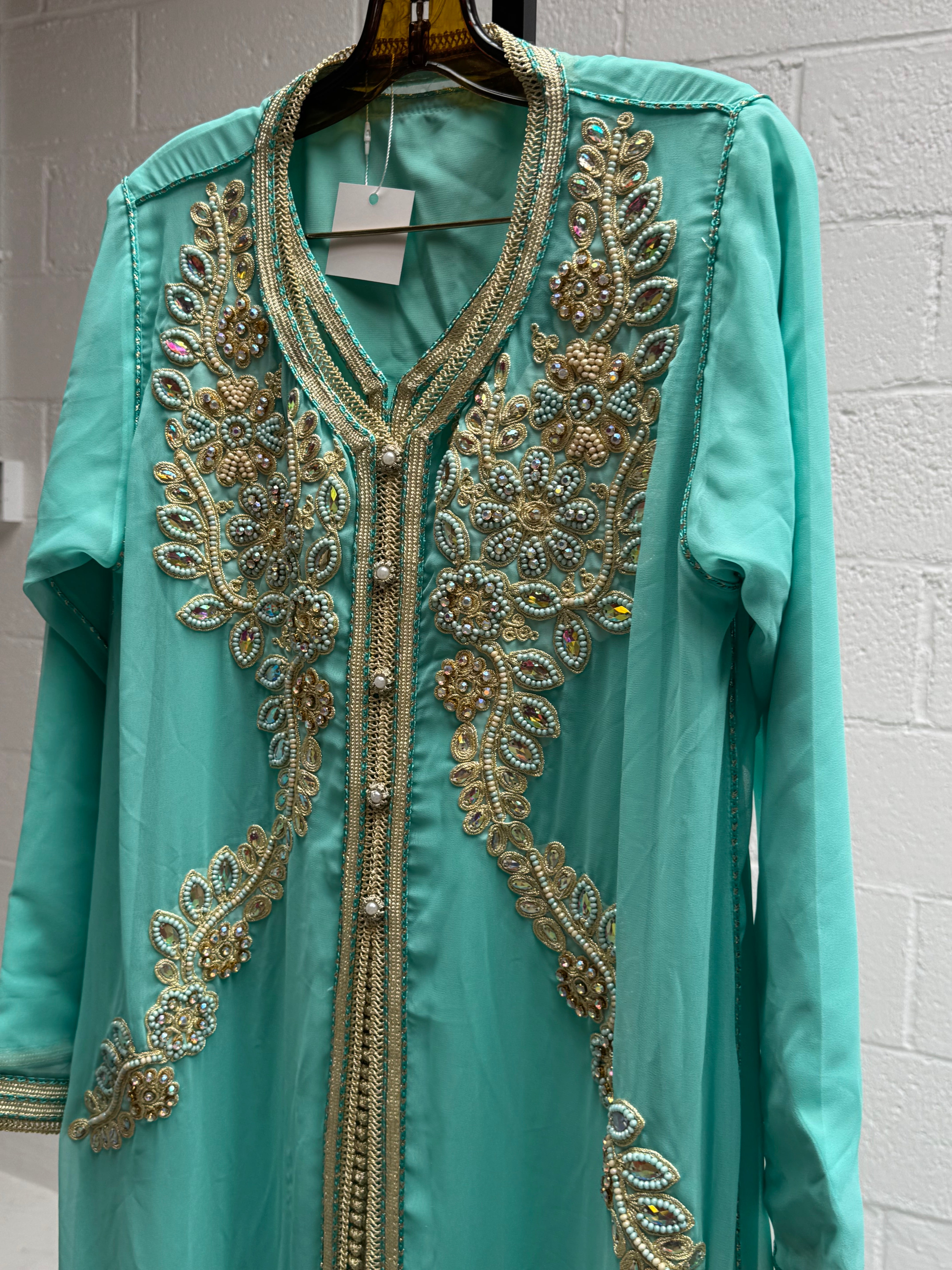Djellaba in aqua blue