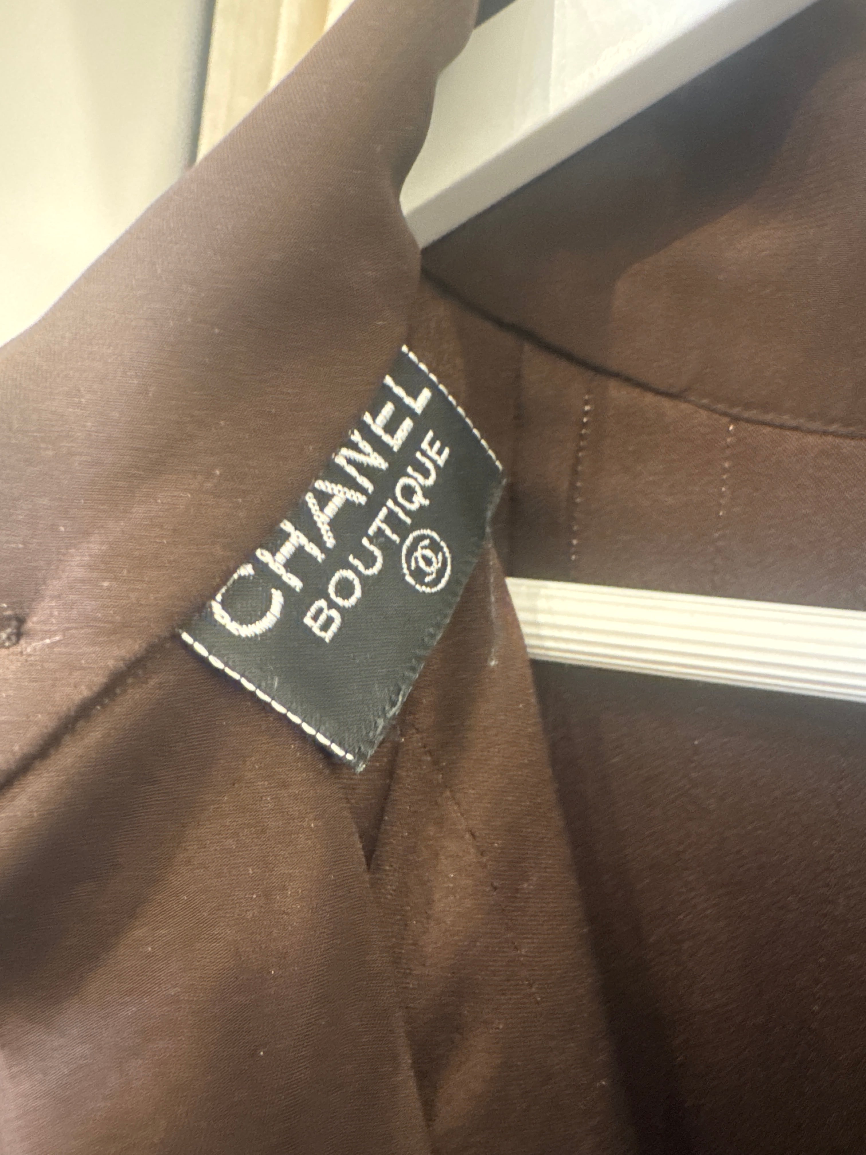 Brown Silk Shirt with Gold Buttons on Back