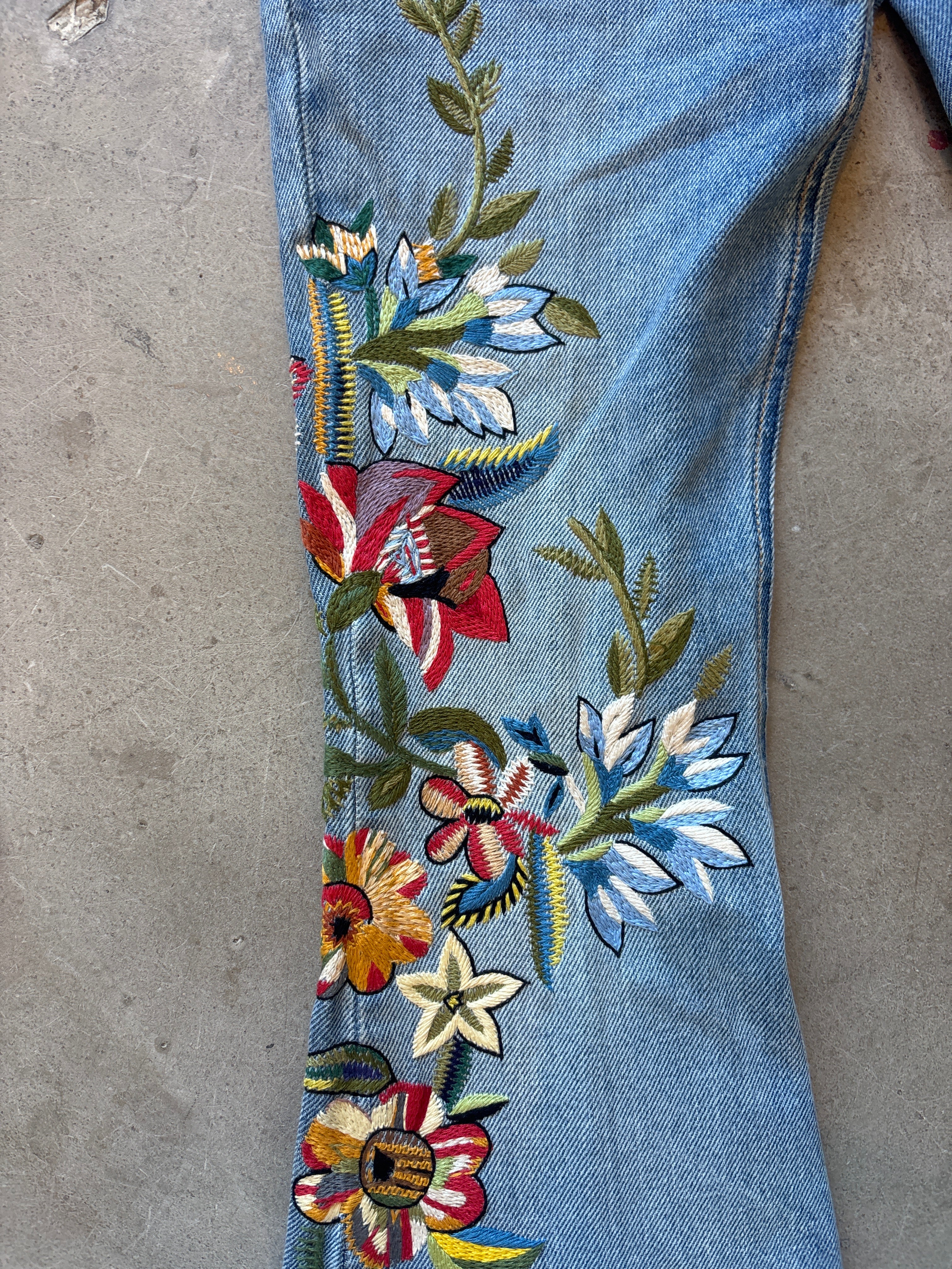 Embroidered Bell Bottom Jeans