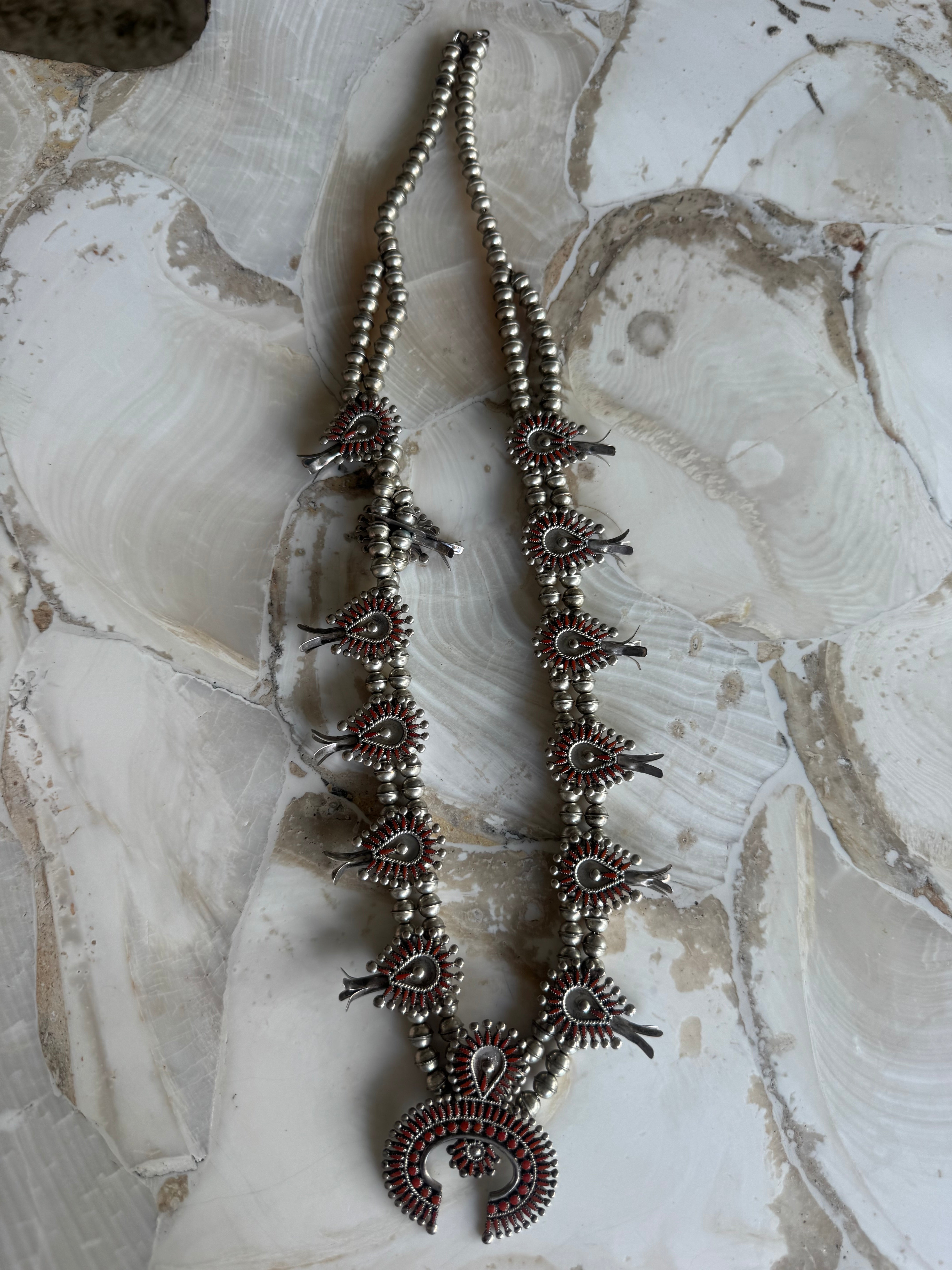 Long Silver and Red Traditional Necklace