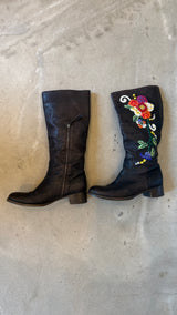 Brown Leather Floral Boots