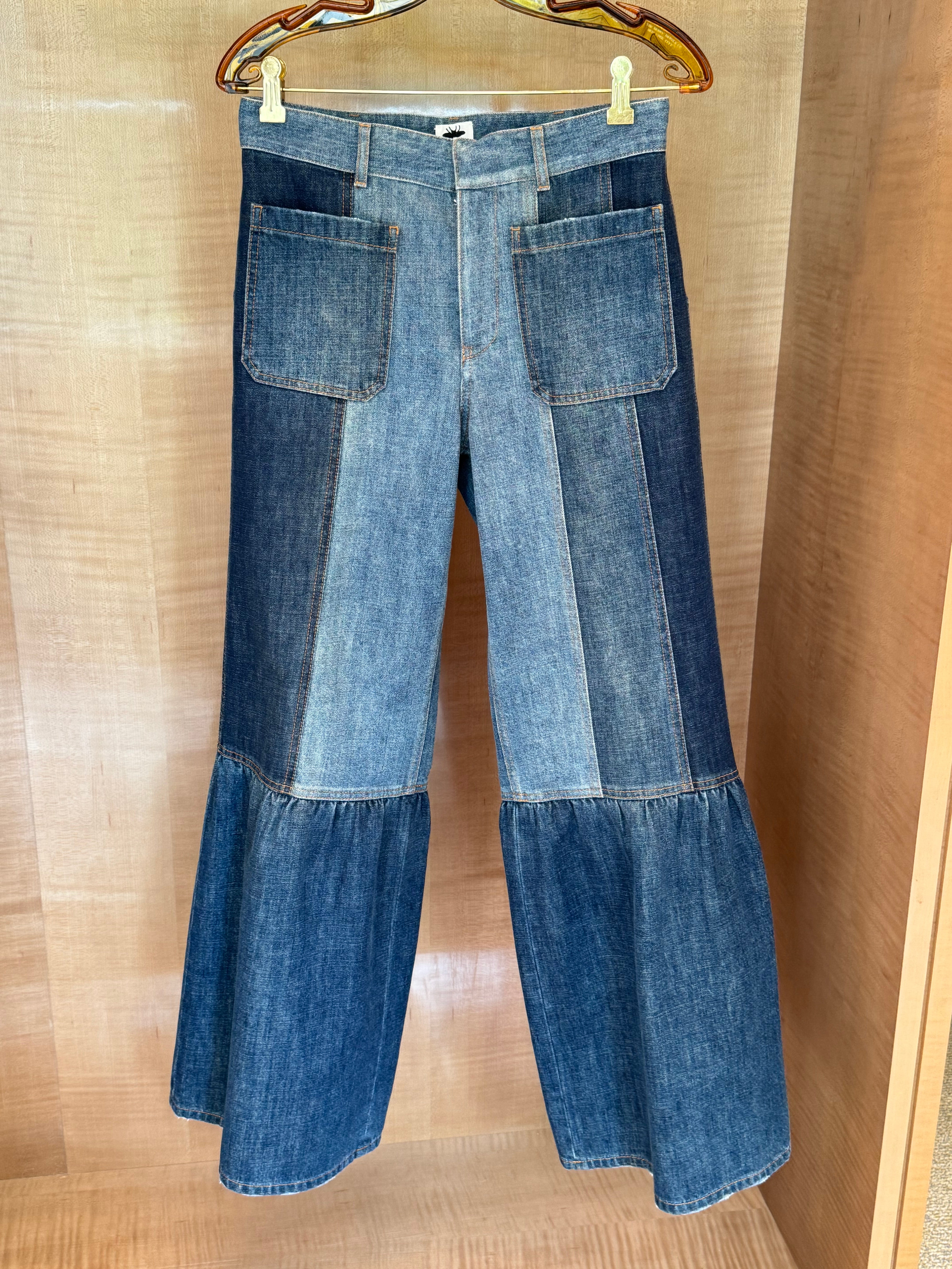 Jeans with Patchwork and Flare Bell Bottoms