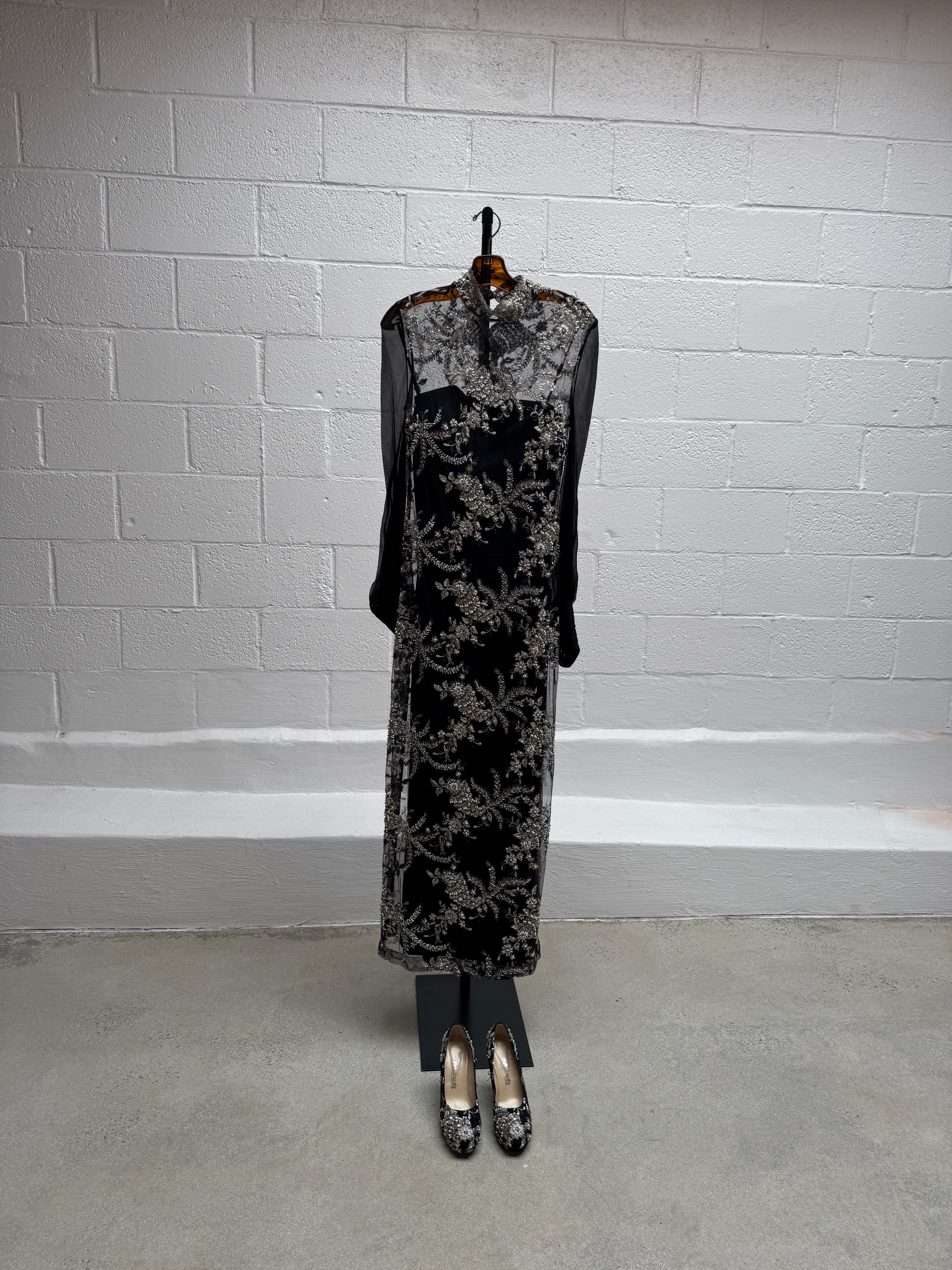 Beaded Net Gown over Black Shell