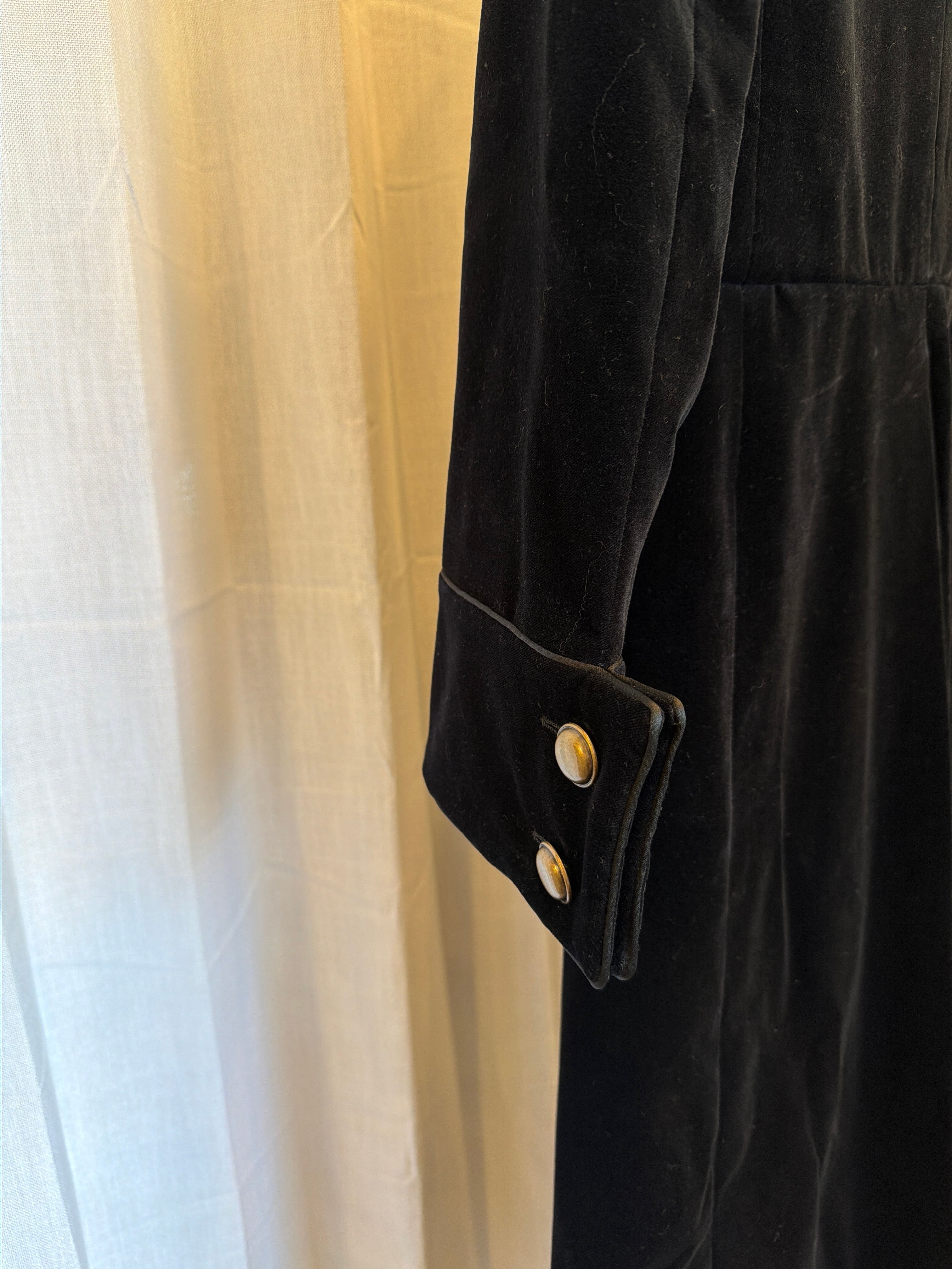 Velvet Long Coat with Gold Buttons