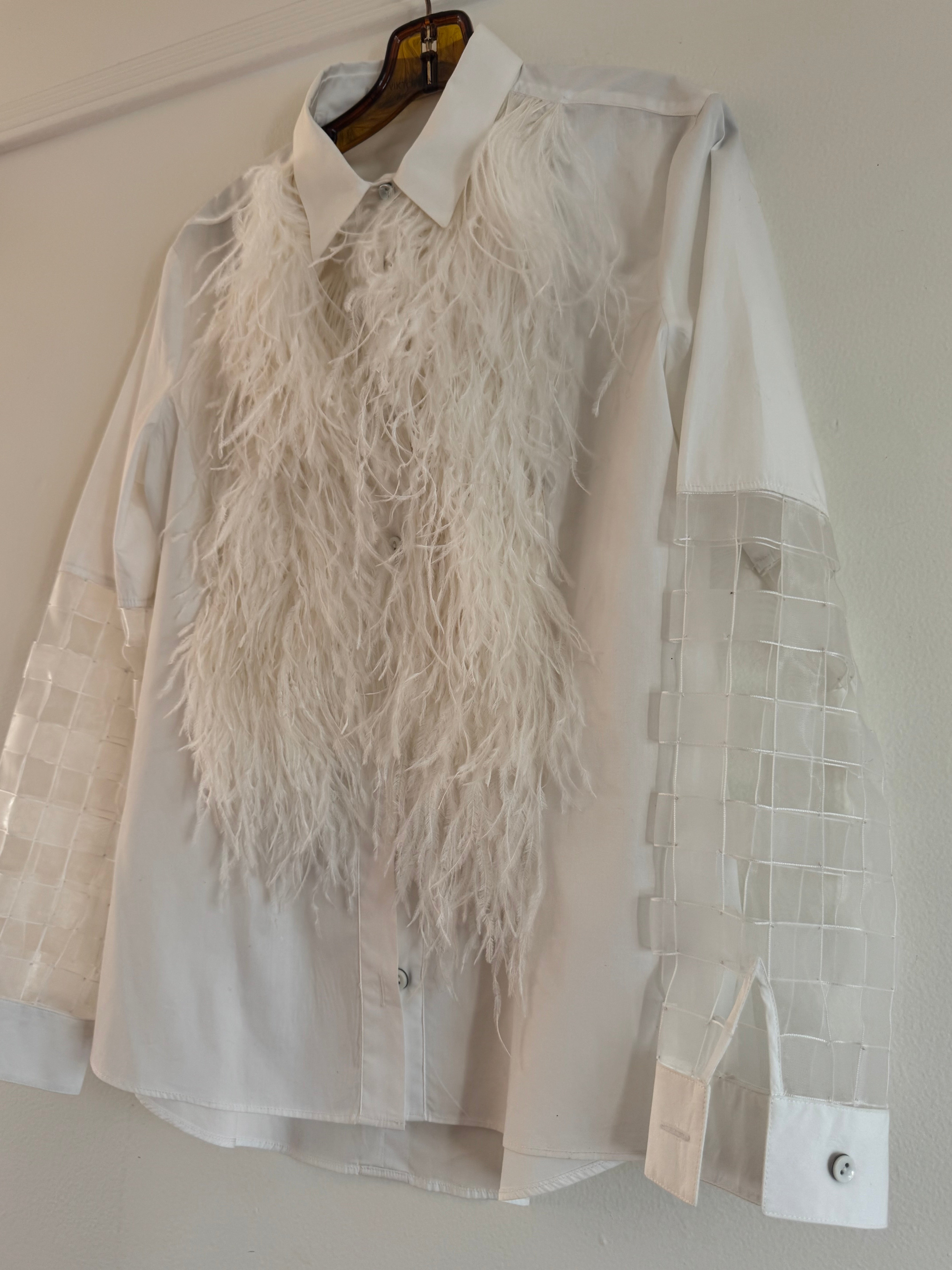 Shirt with feathers