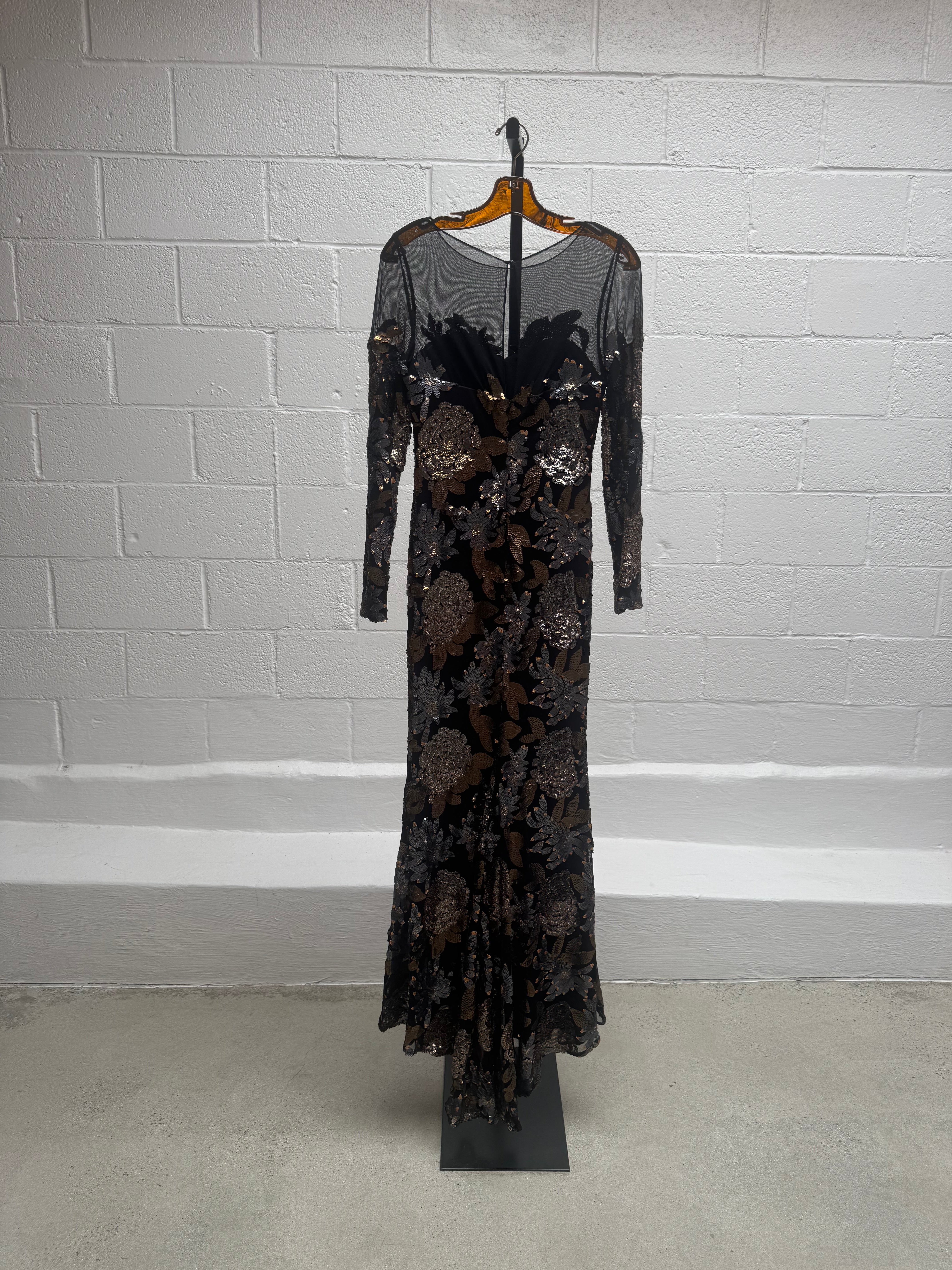 Black and metallic floral gown
