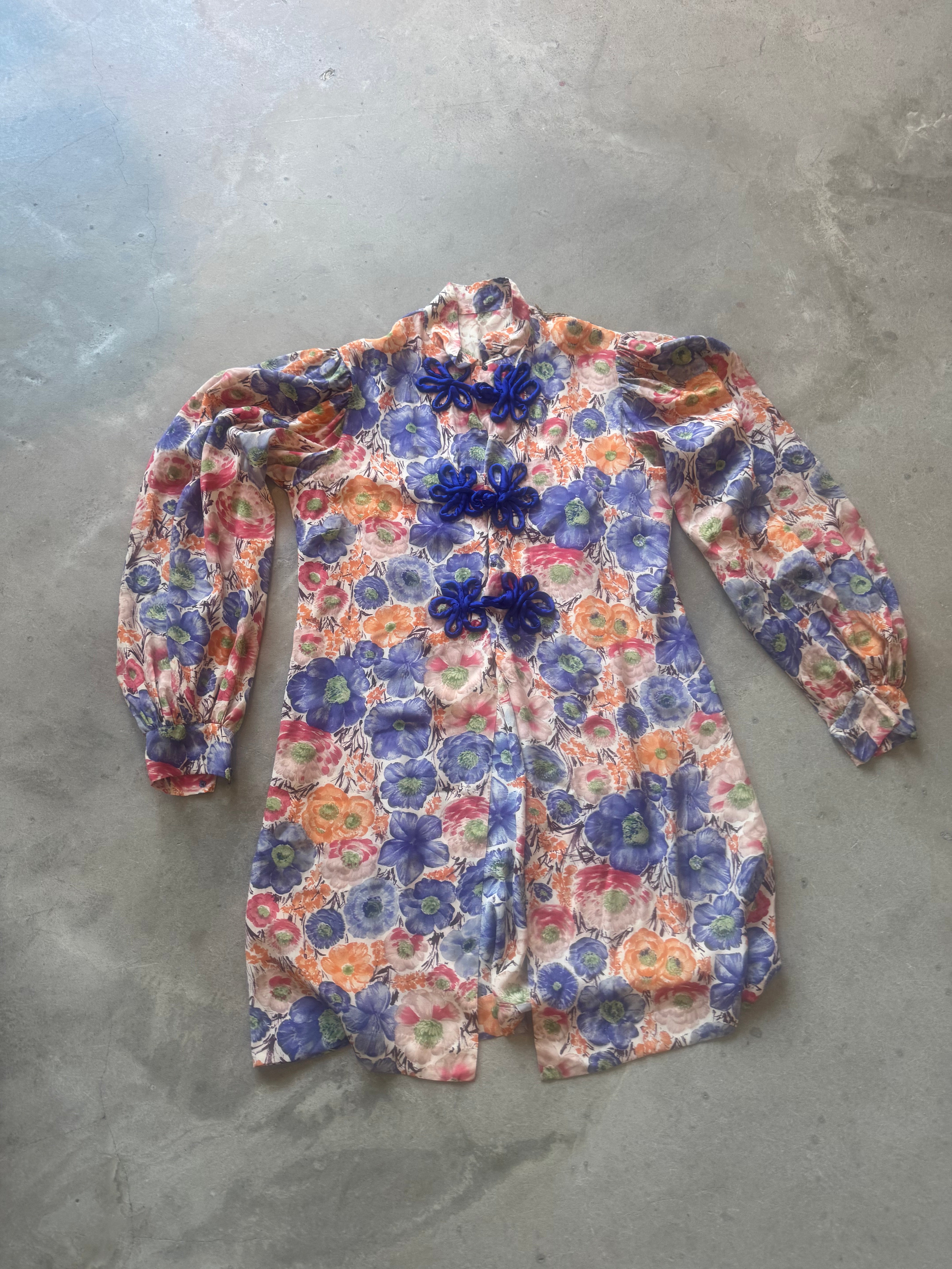 Silk Vintage Jacket with Blue Silk Frog Closures