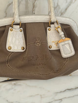 Vintage Prada 2000s Brown & Cream Jacquard Logo bag