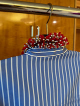 Blue Striped Front tie Shirt with Red Beading