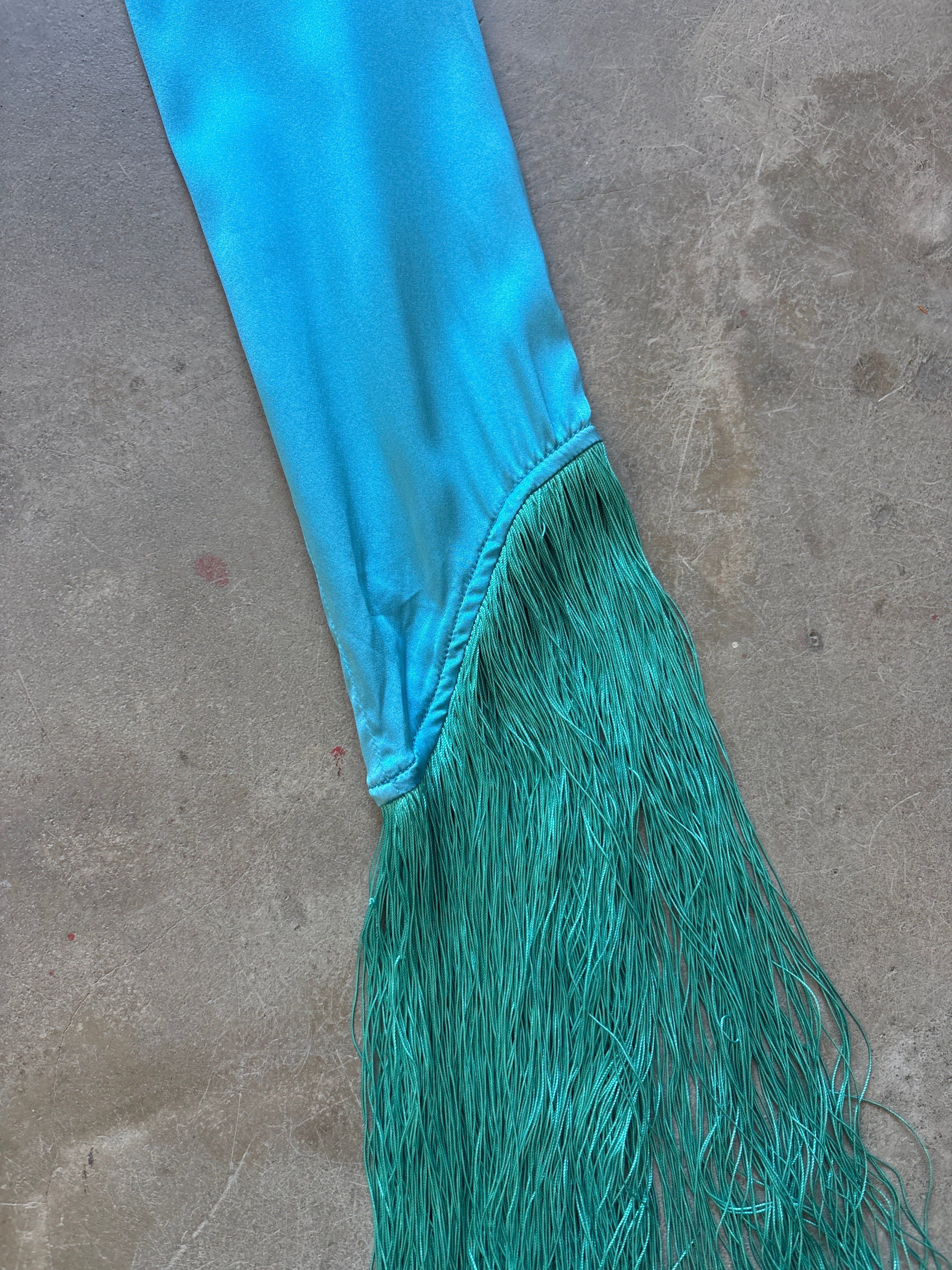 Blue Silk Dress w/ Fringe