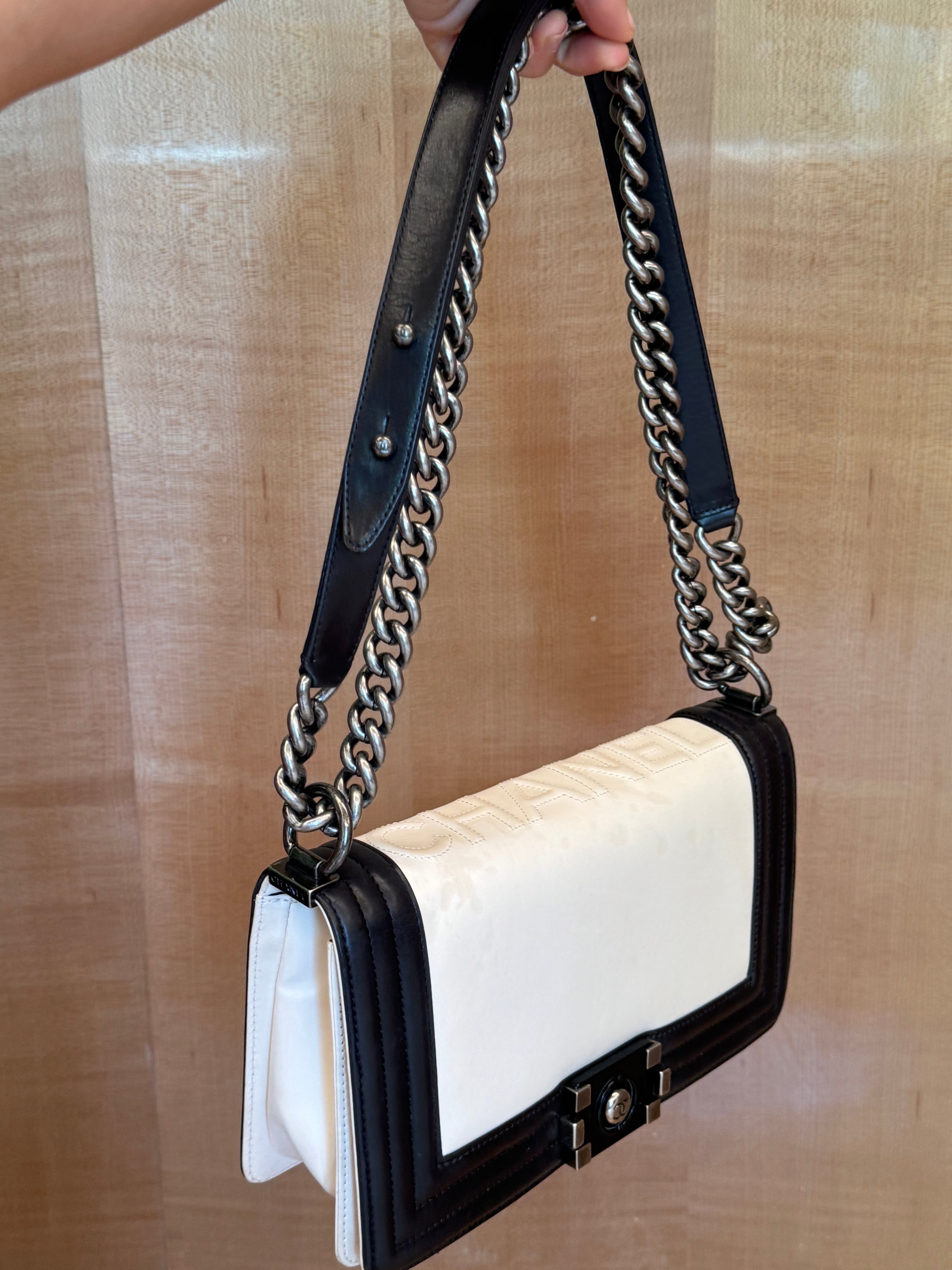Boy Bag Two-Tone Leather with Ruthenium Hardware
