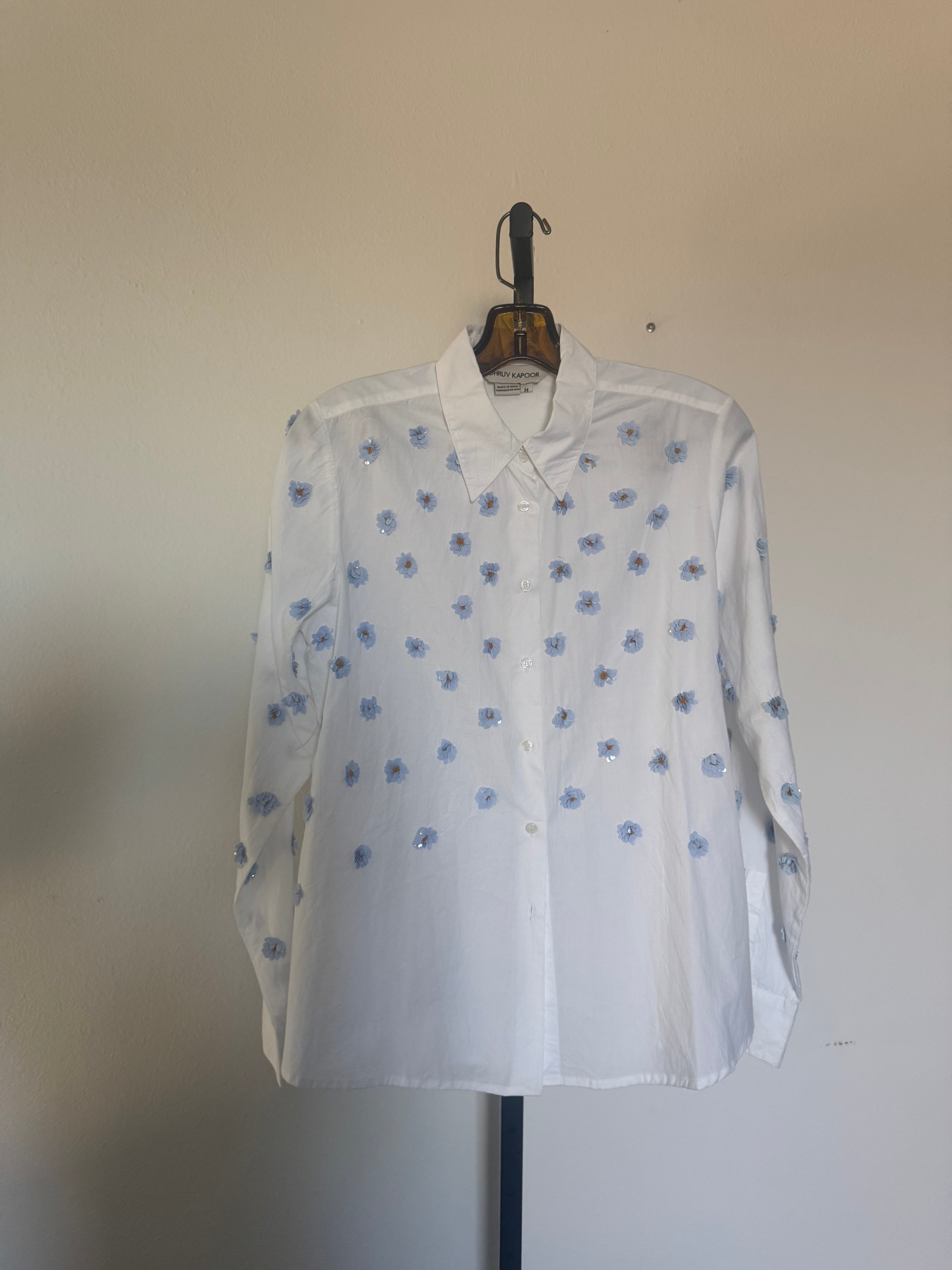 Shirt with Blue Beaded Flowers