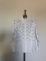 Shirt with Blue Beaded Flowers