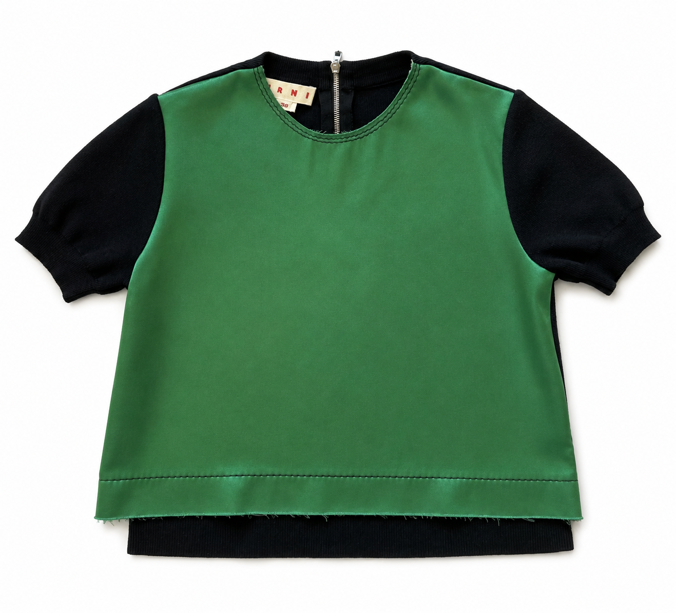 Green Silk and Knit Top