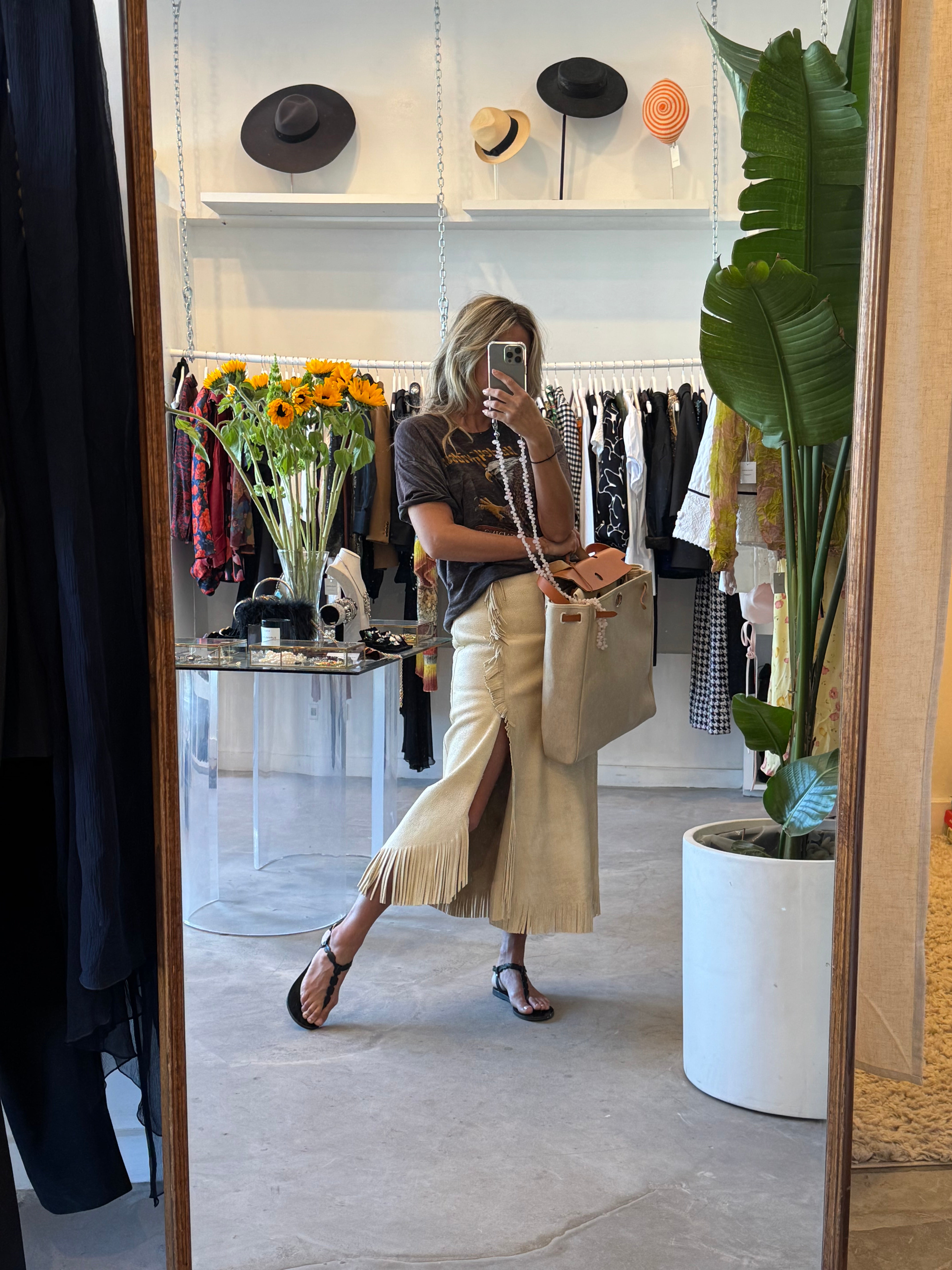 1995 Purple Label Deerskin Fringe Wrap Skirt