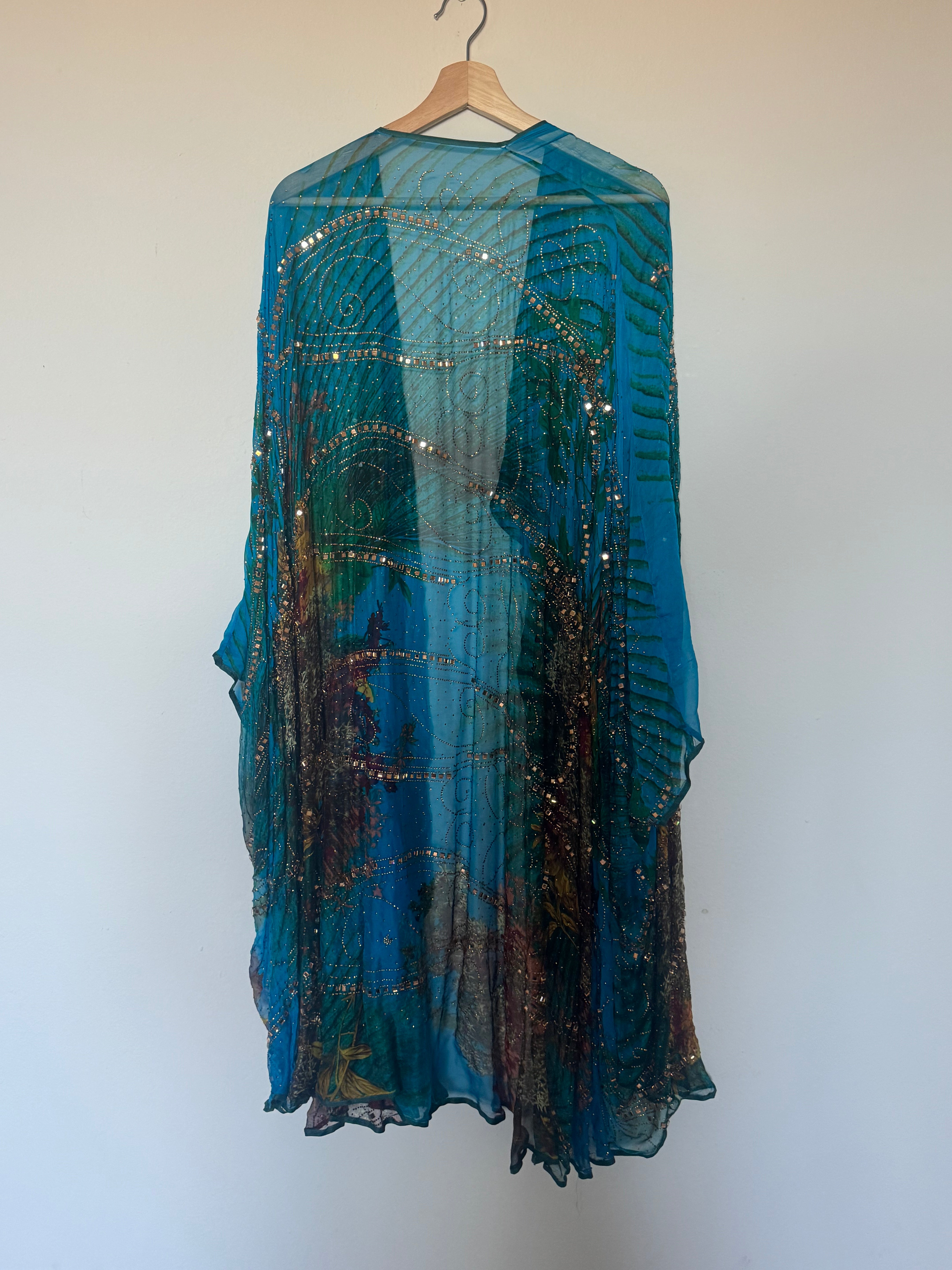 Aqua Poncho with Gold Beading