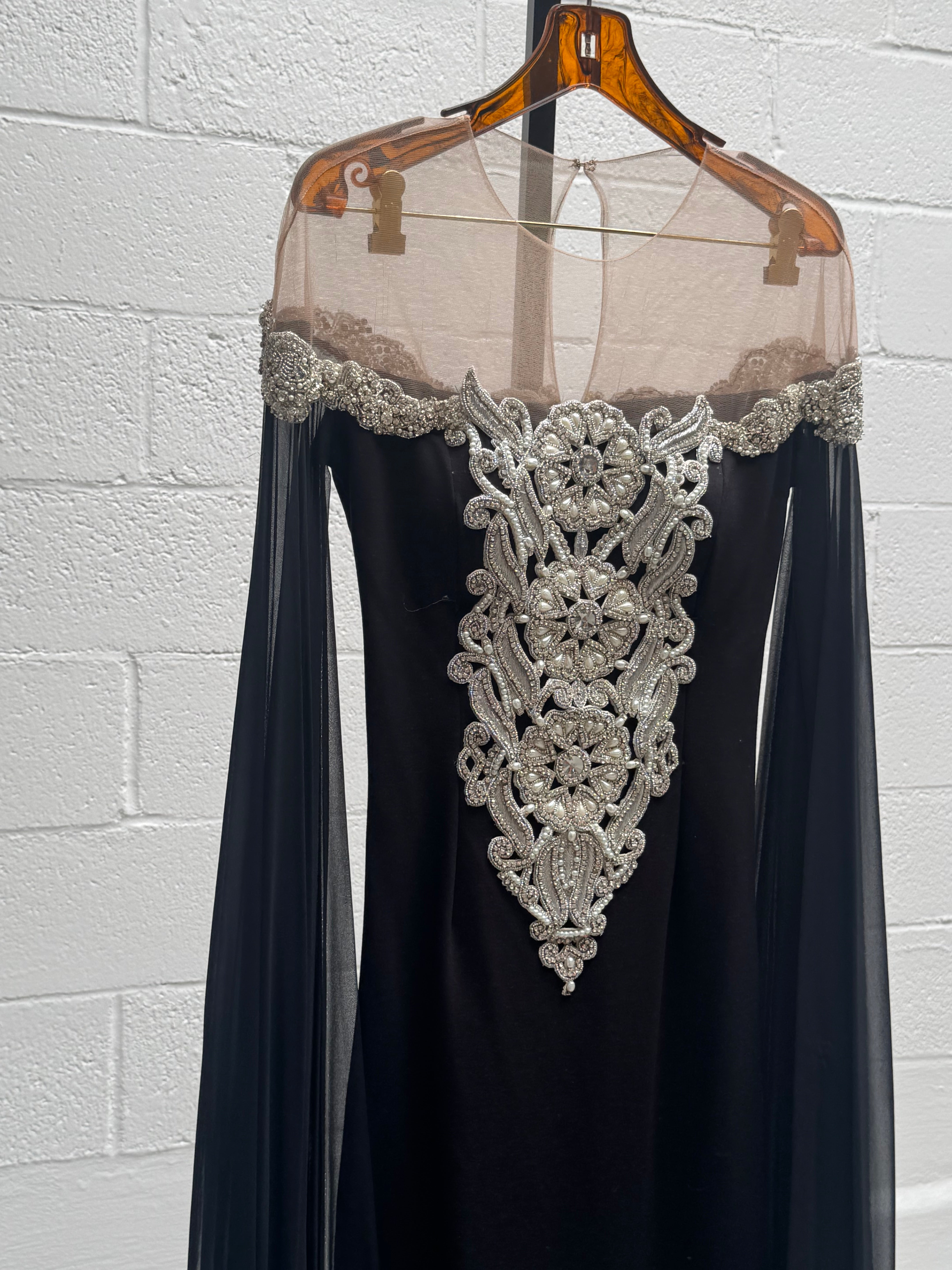 Gown with beading and chiffon Cascading Sleeves