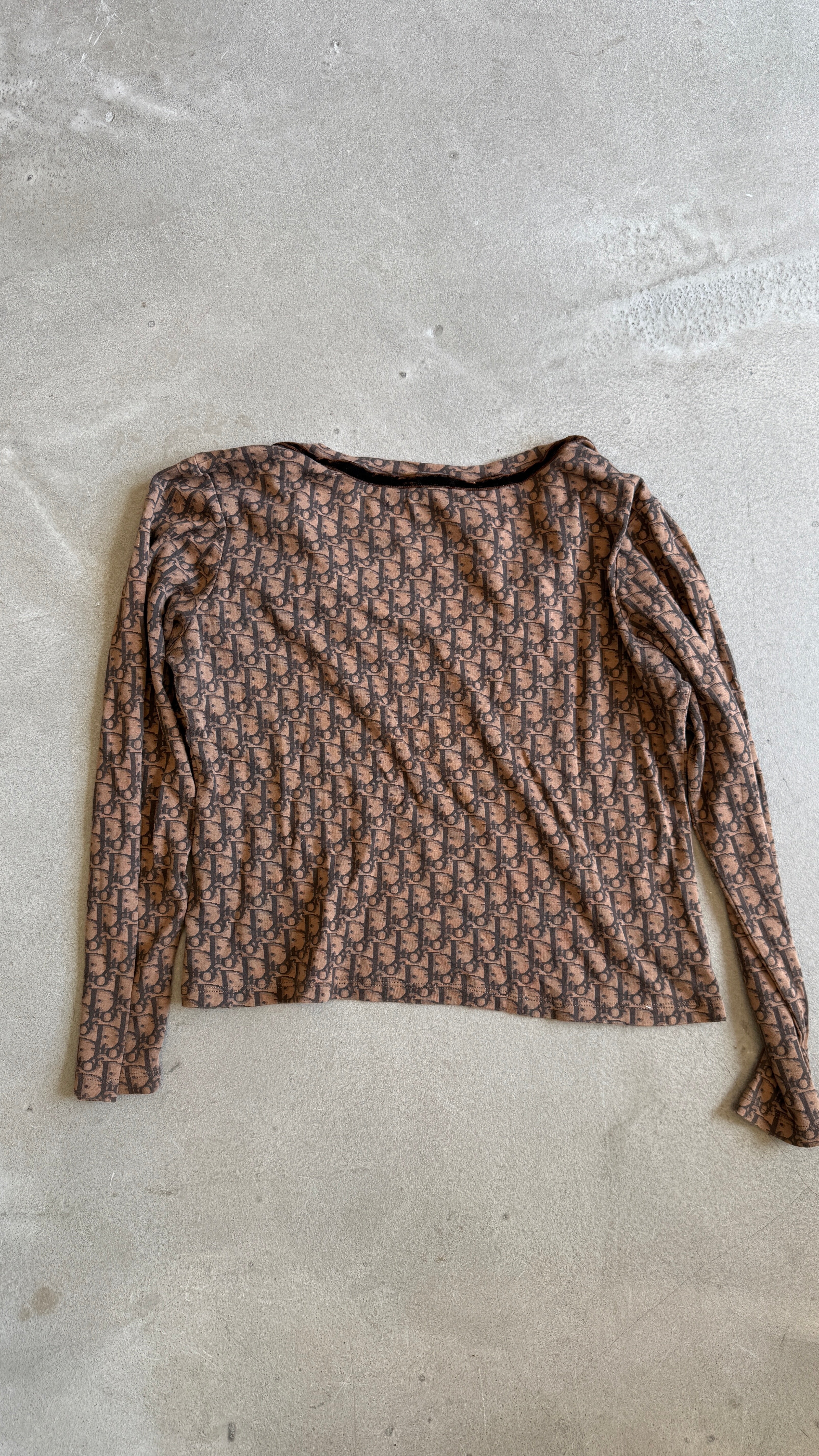 Early 2000s Dior Oblique Velvet Trim Long Sleeve Top
