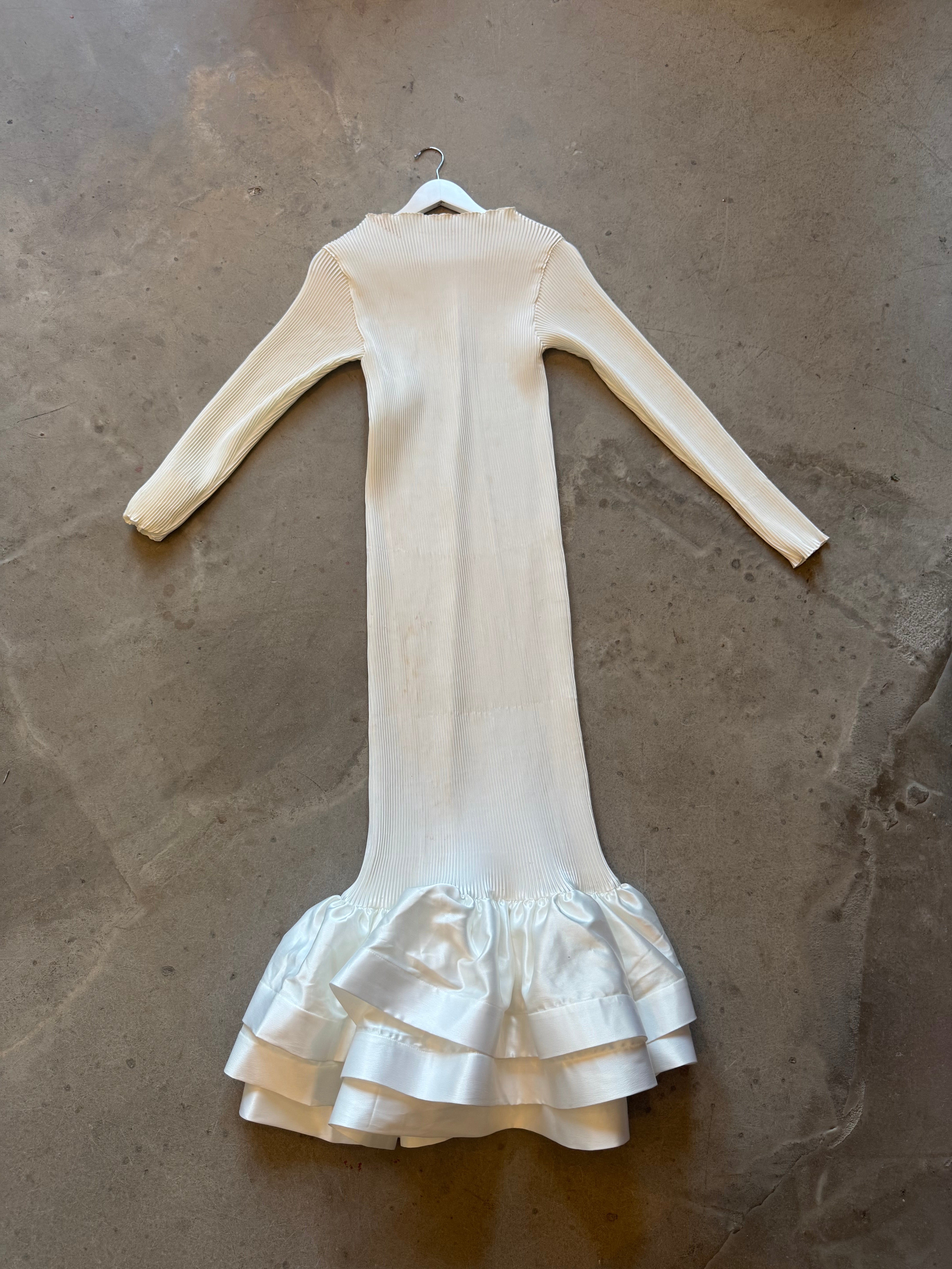 White Oragami Long Dress with Ruffles