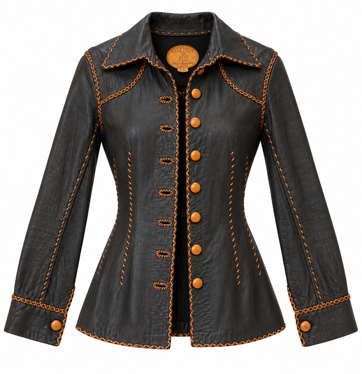 Leather Vintage Shirt Jacket with whipstitching