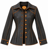 Leather Vintage Shirt Jacket with whipstitching