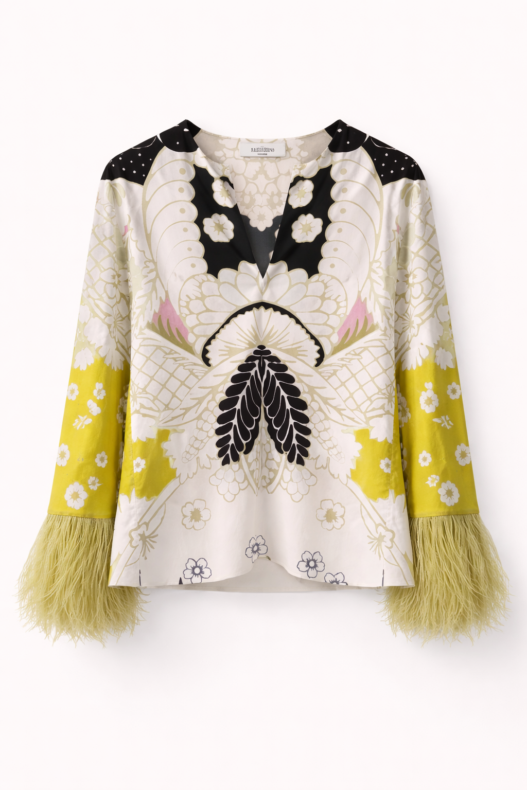 Printed Top with Feather Cuffs