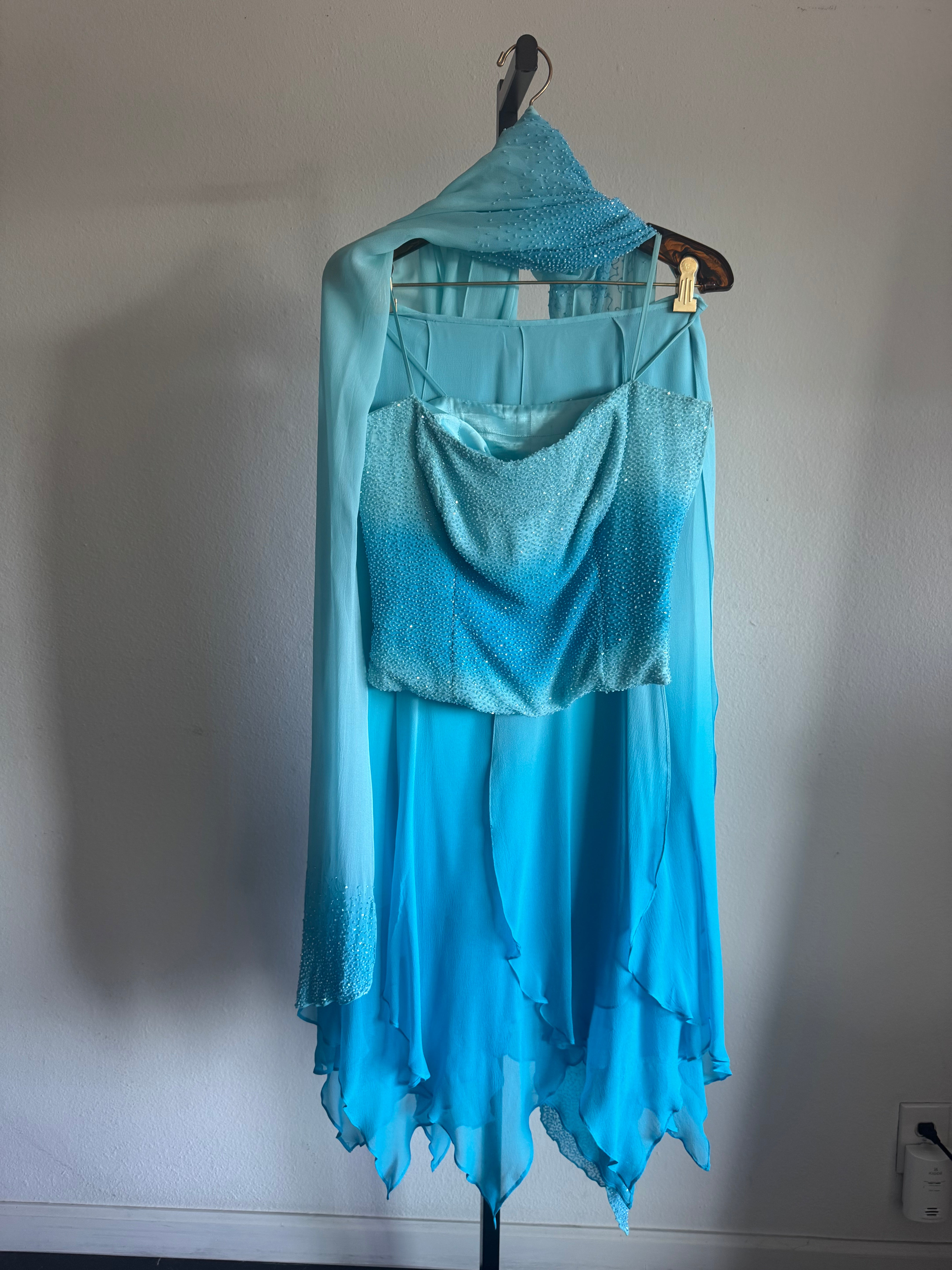 Beaded Top with Chiffon Skirt & Scarf set