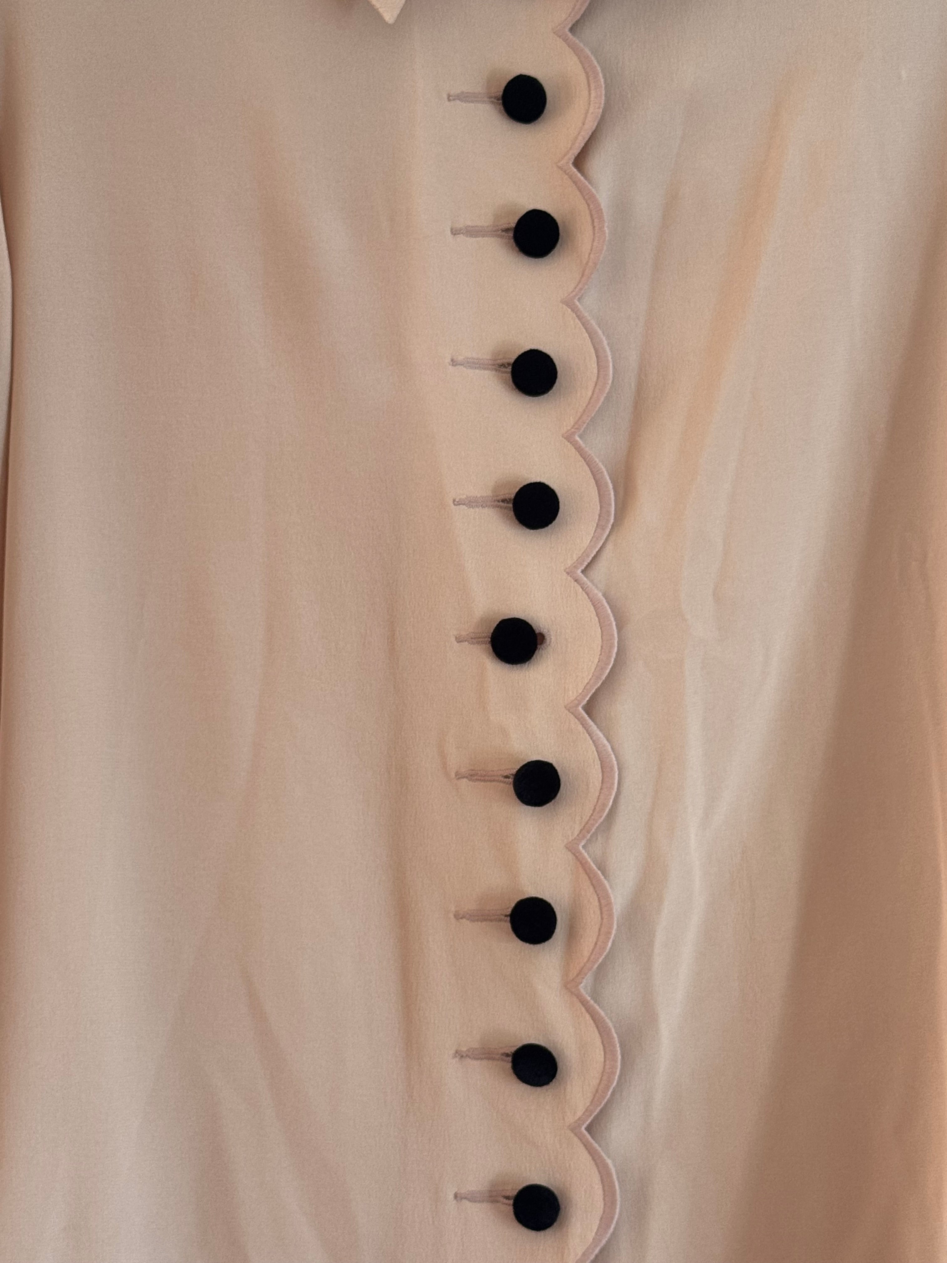 Peach Blouse with black velvet buttons
