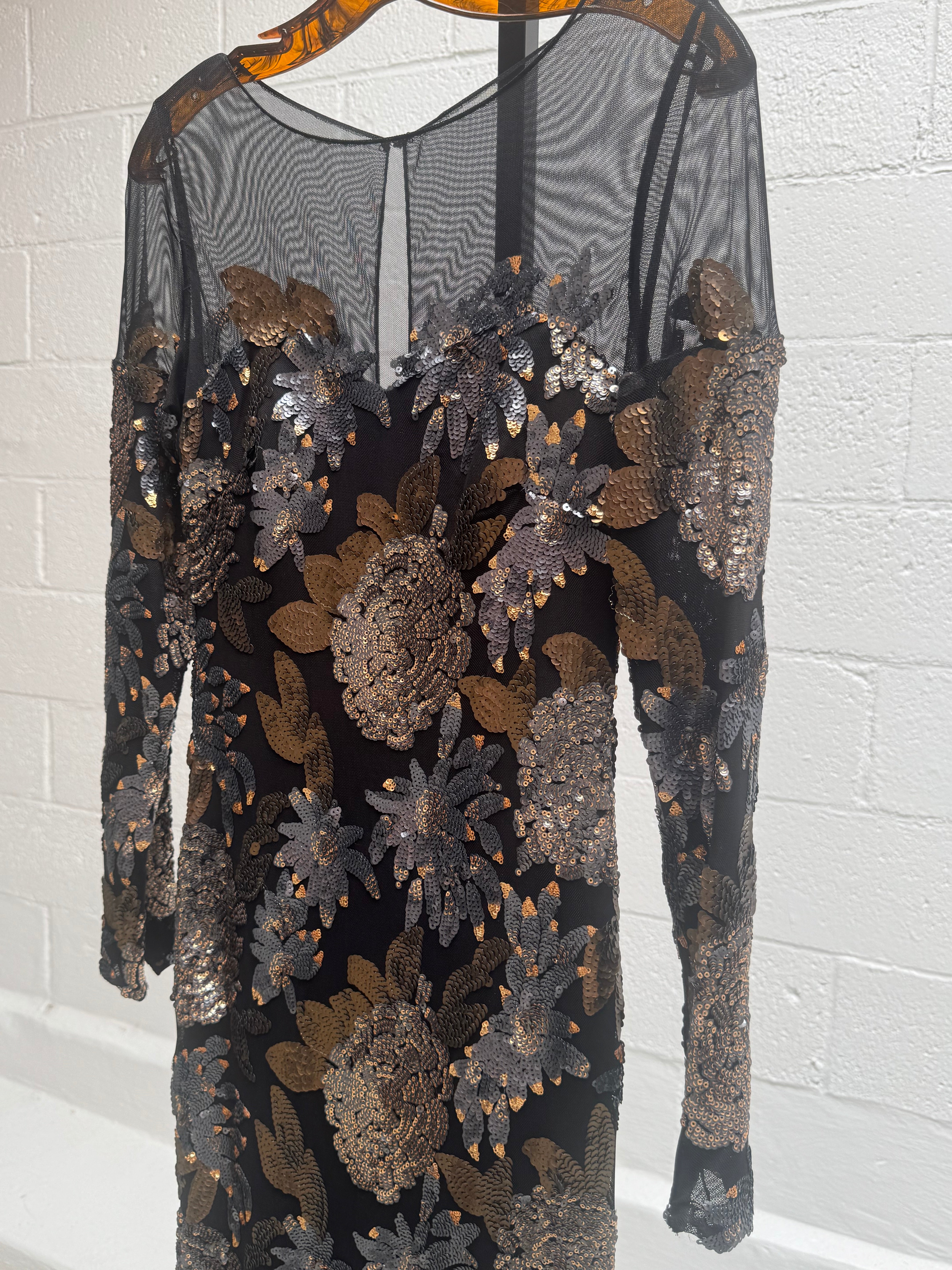 Black and metallic floral gown