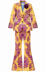Floral Jacquard Pink & Yellow Suit Fall 2017