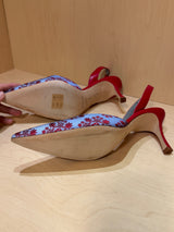 Baby Blue and Red Brocade Sling Back (39.5)