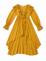 Romantic Mustard Ruffle Dress