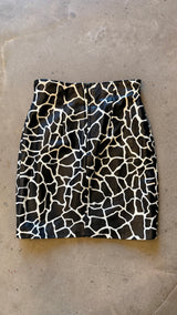 Black & White Giraffe Leather Mini Skirt