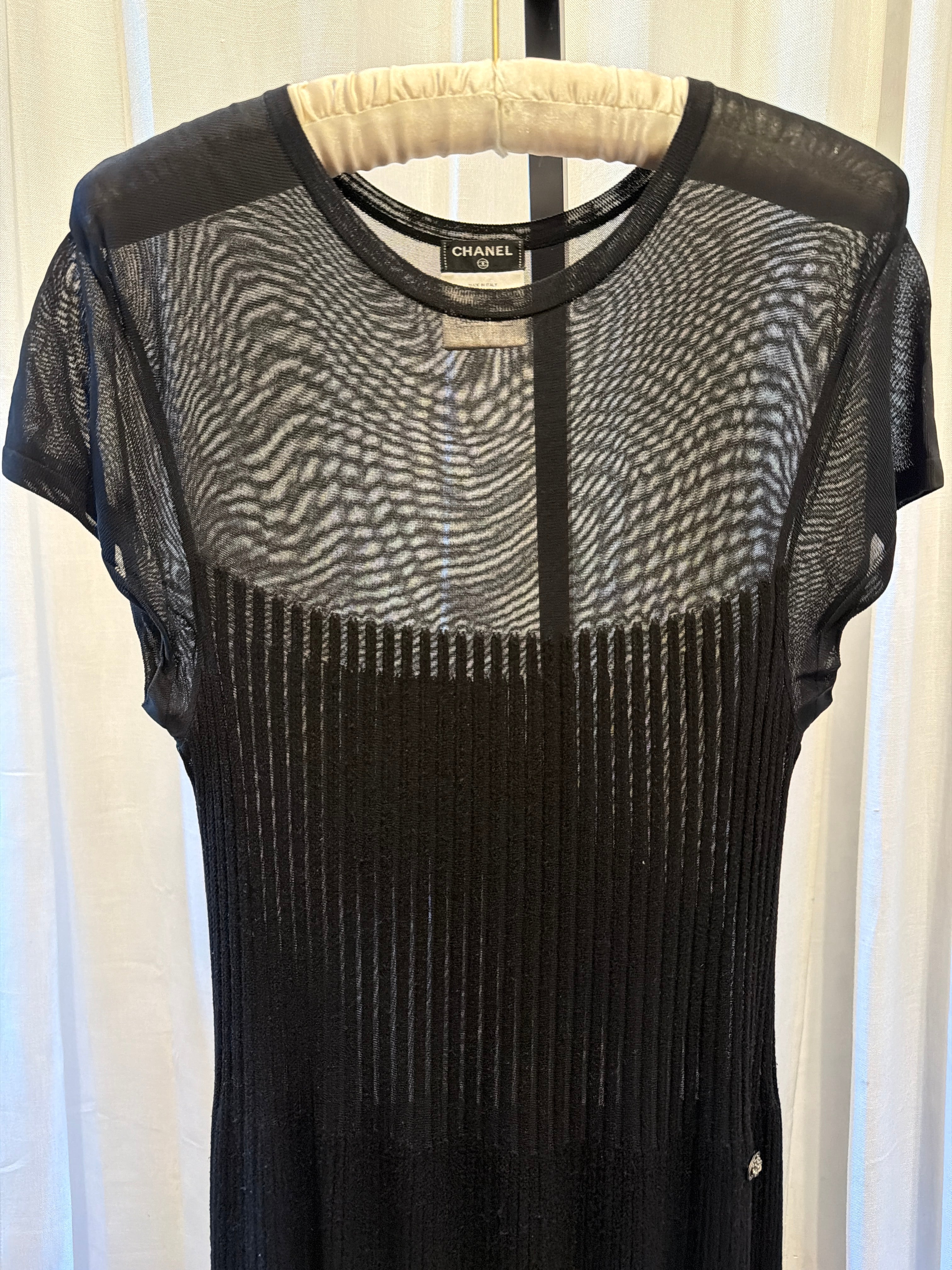 Chanel Sheer Knit Pleated Maxi Dress