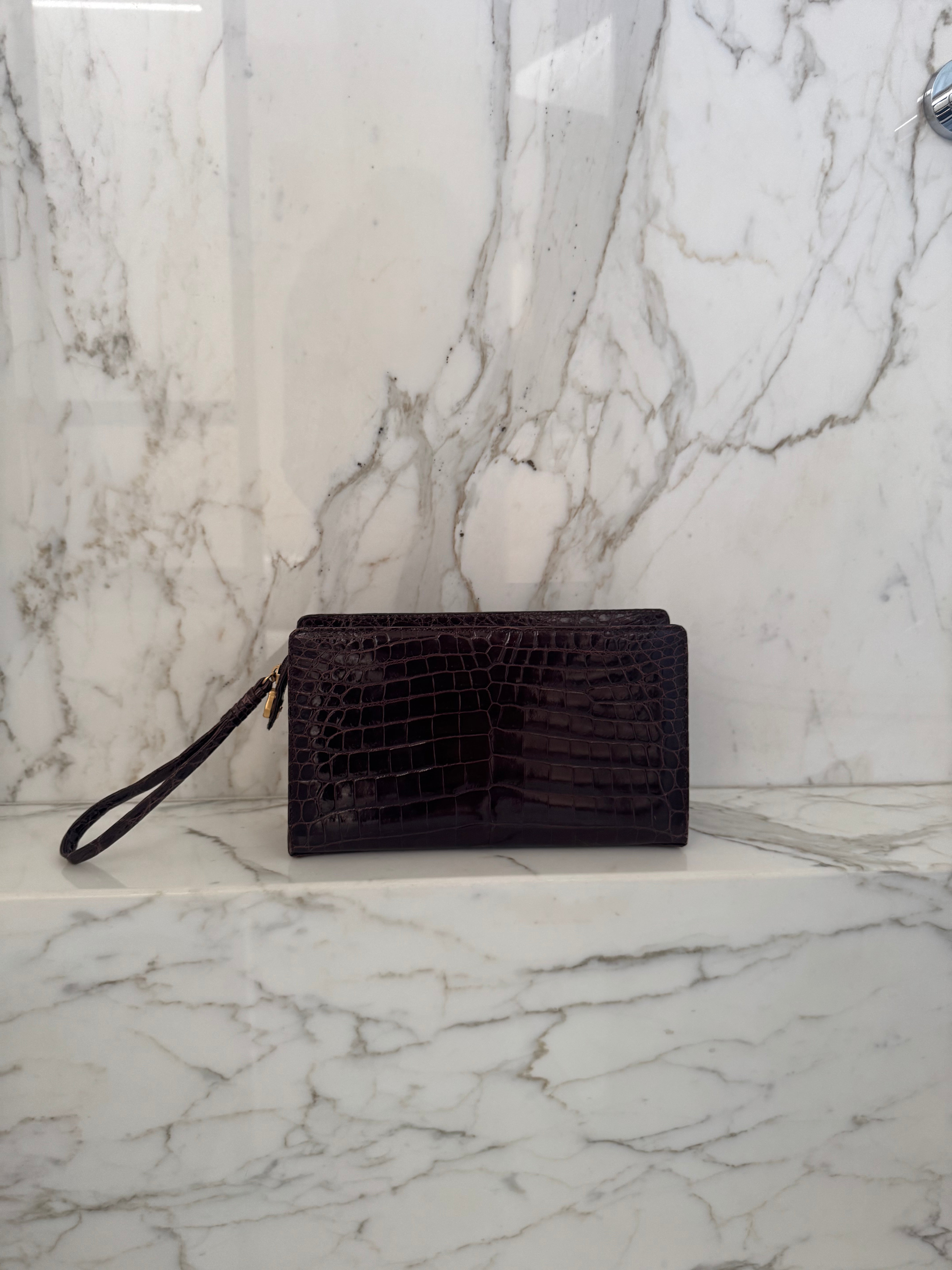 Brown Crocodile Clutch