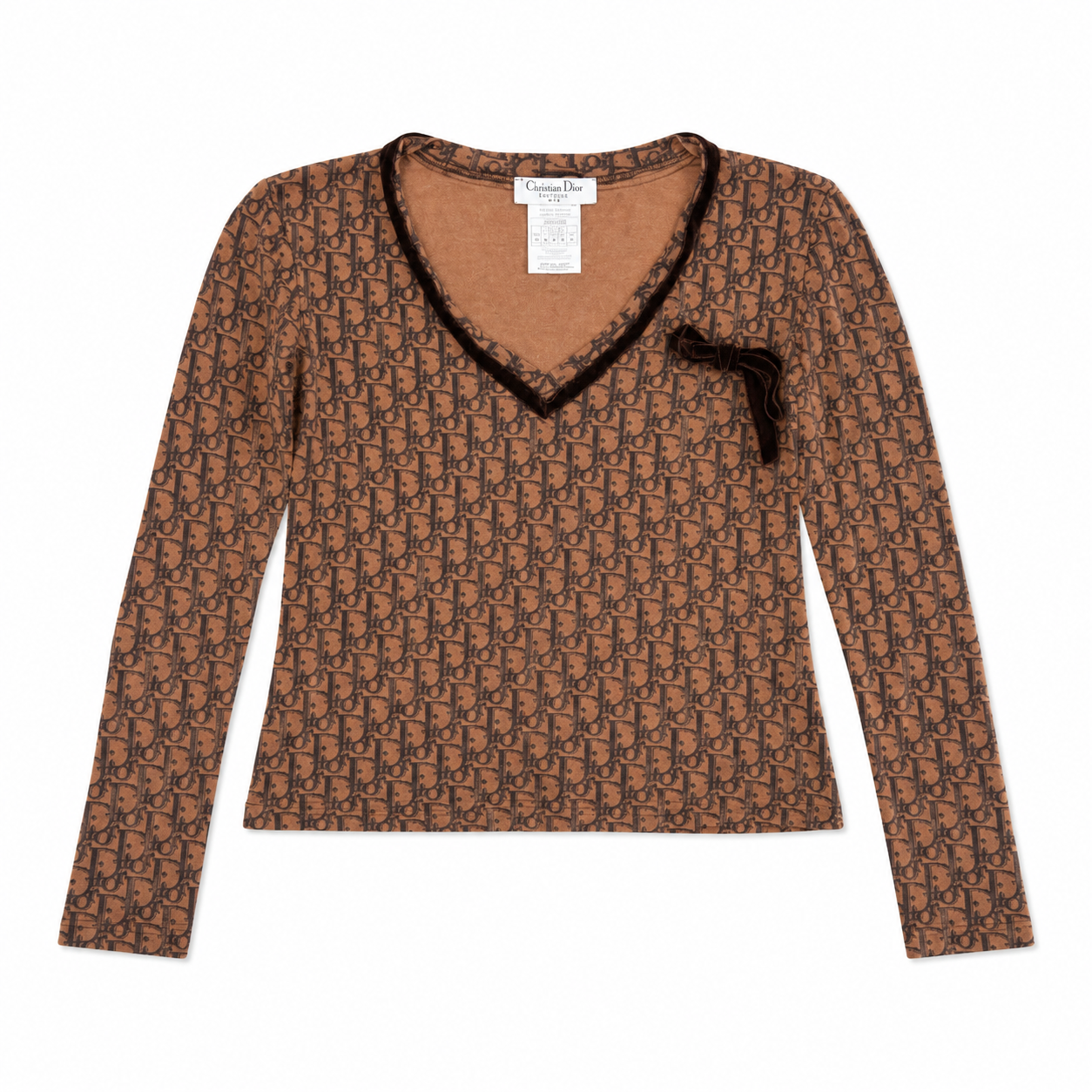 Early 2000s Dior Oblique Velvet Trim Long Sleeve Top