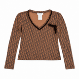 Early 2000s Dior Oblique Velvet Trim Long Sleeve Top