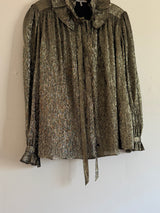 Metallic Ruffle Neck Shirt with Bow