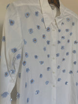 Shirt with Blue Beaded Flowers