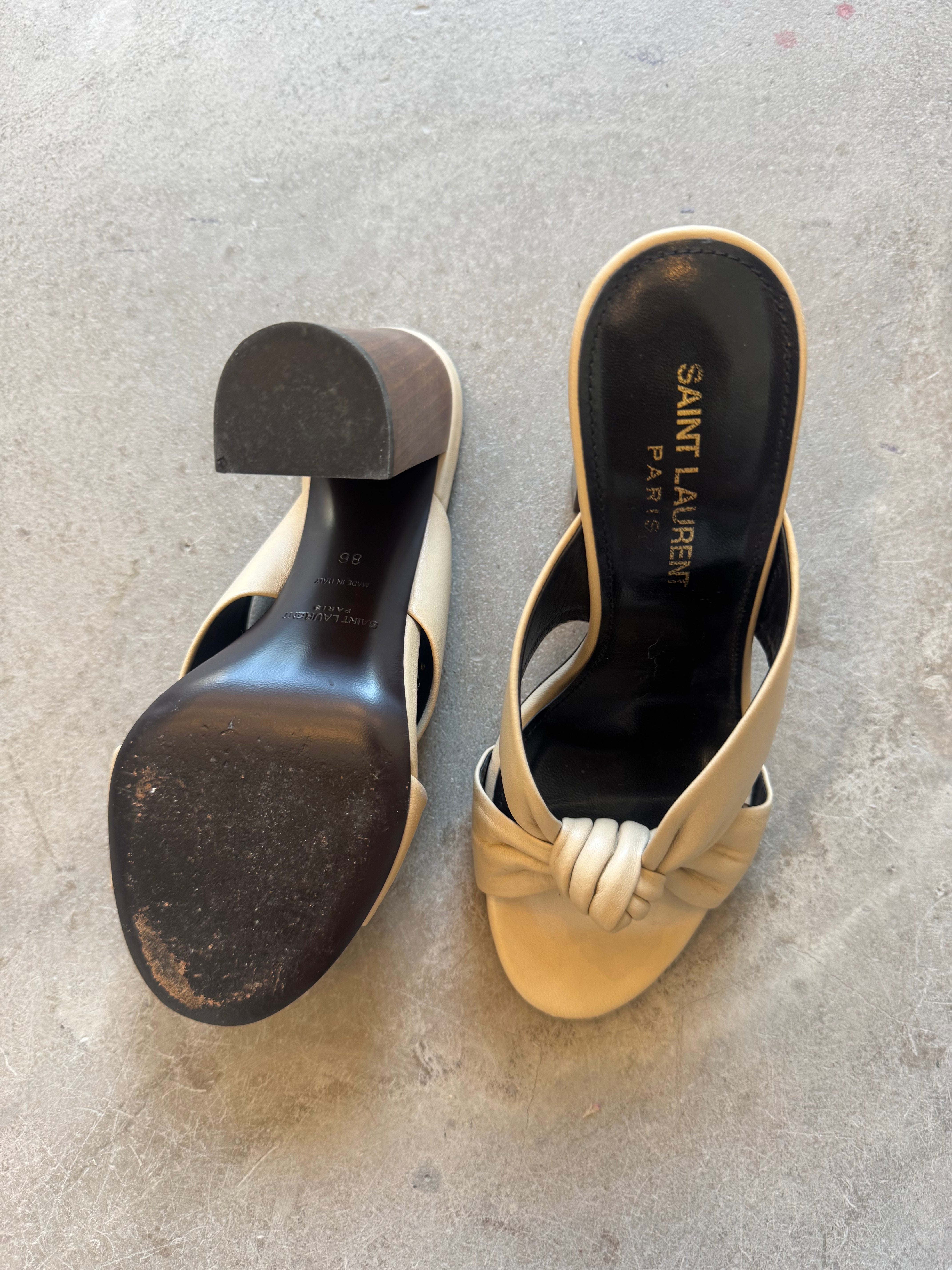 Beige Leather Heels with Knot