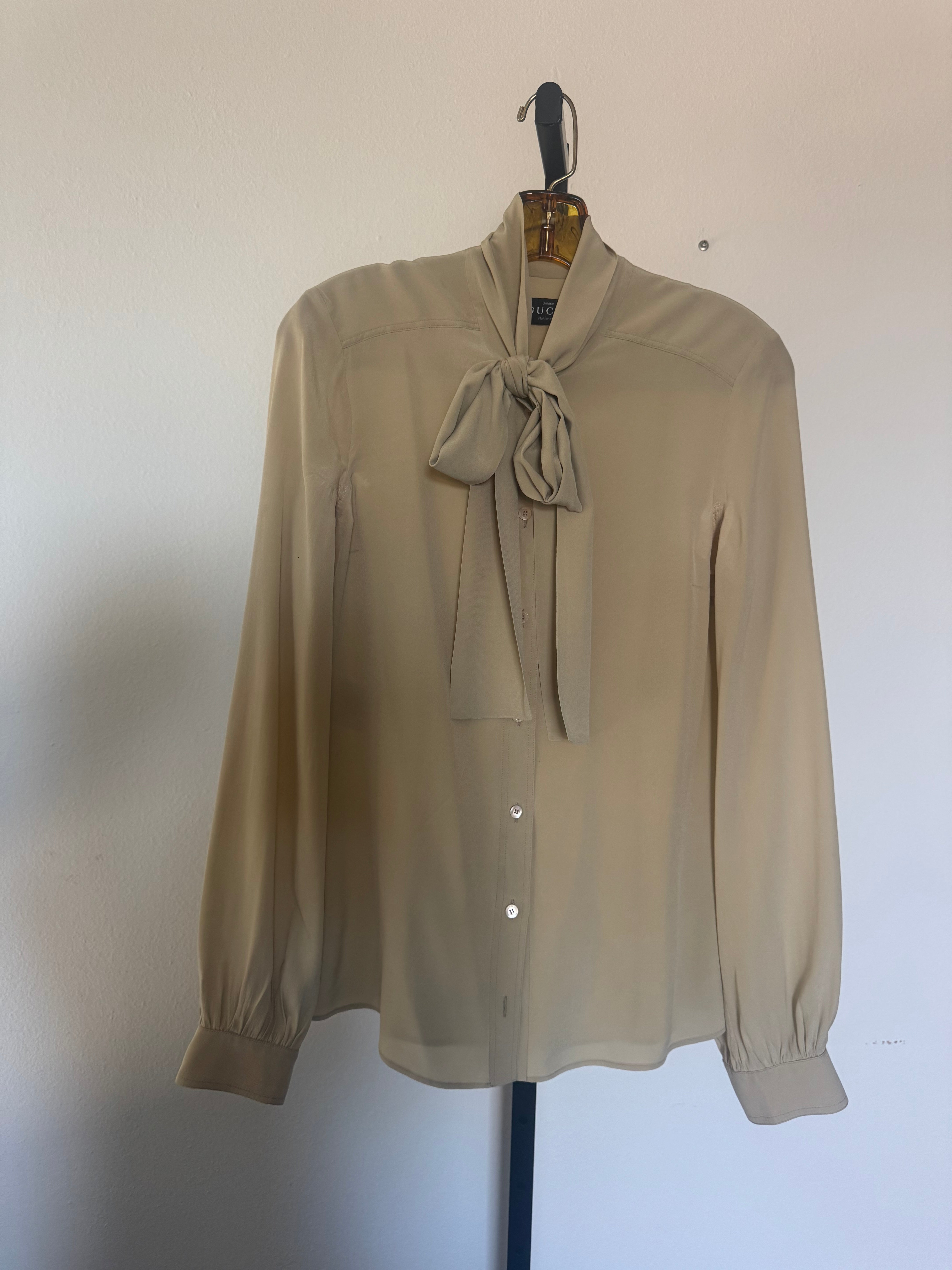 Beige Shirt With Bow Collar