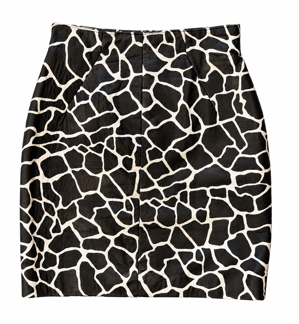 Black & White Giraffe Leather Mini Skirt