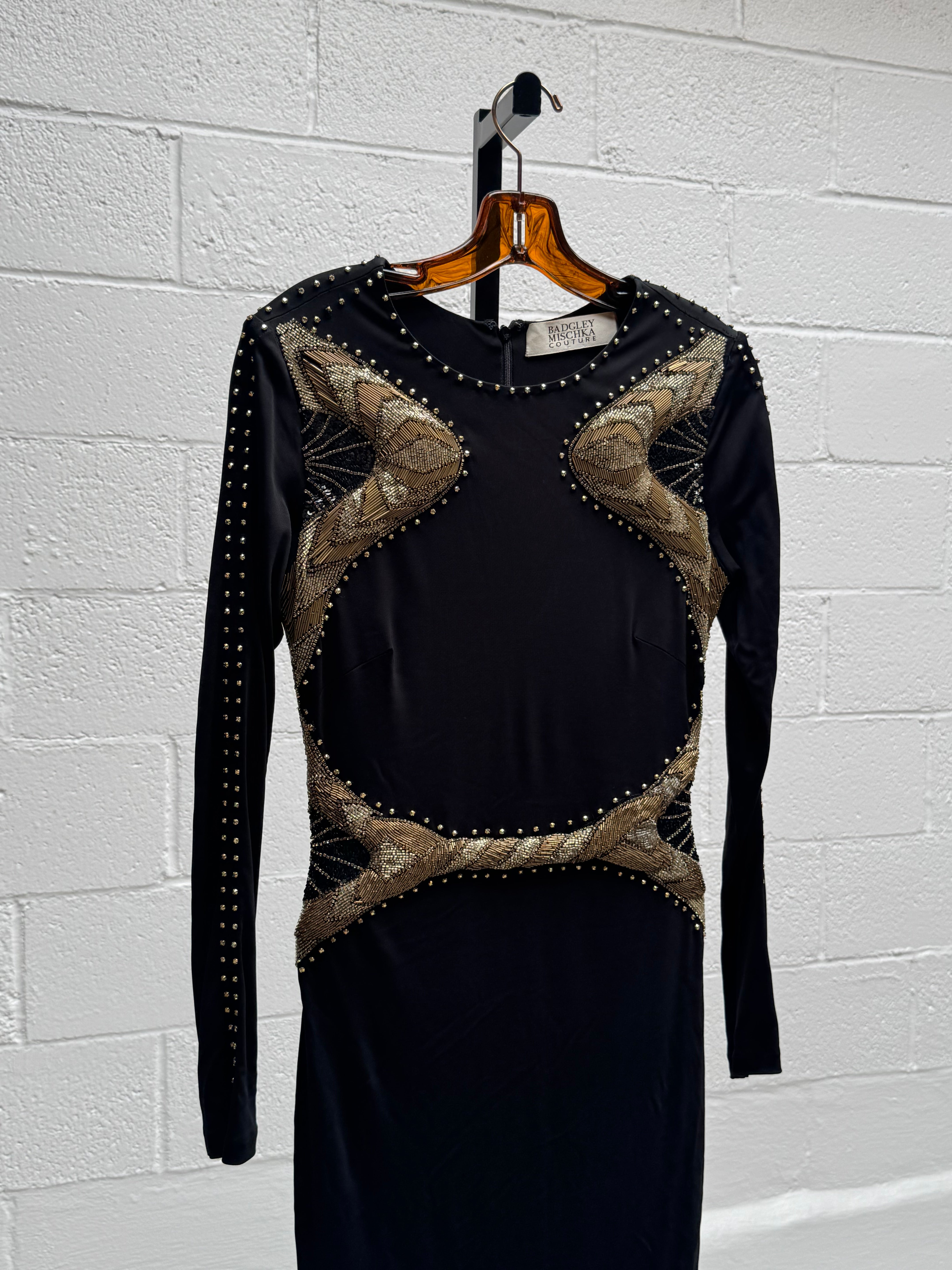 Black gown with Gold Beaded Detailing